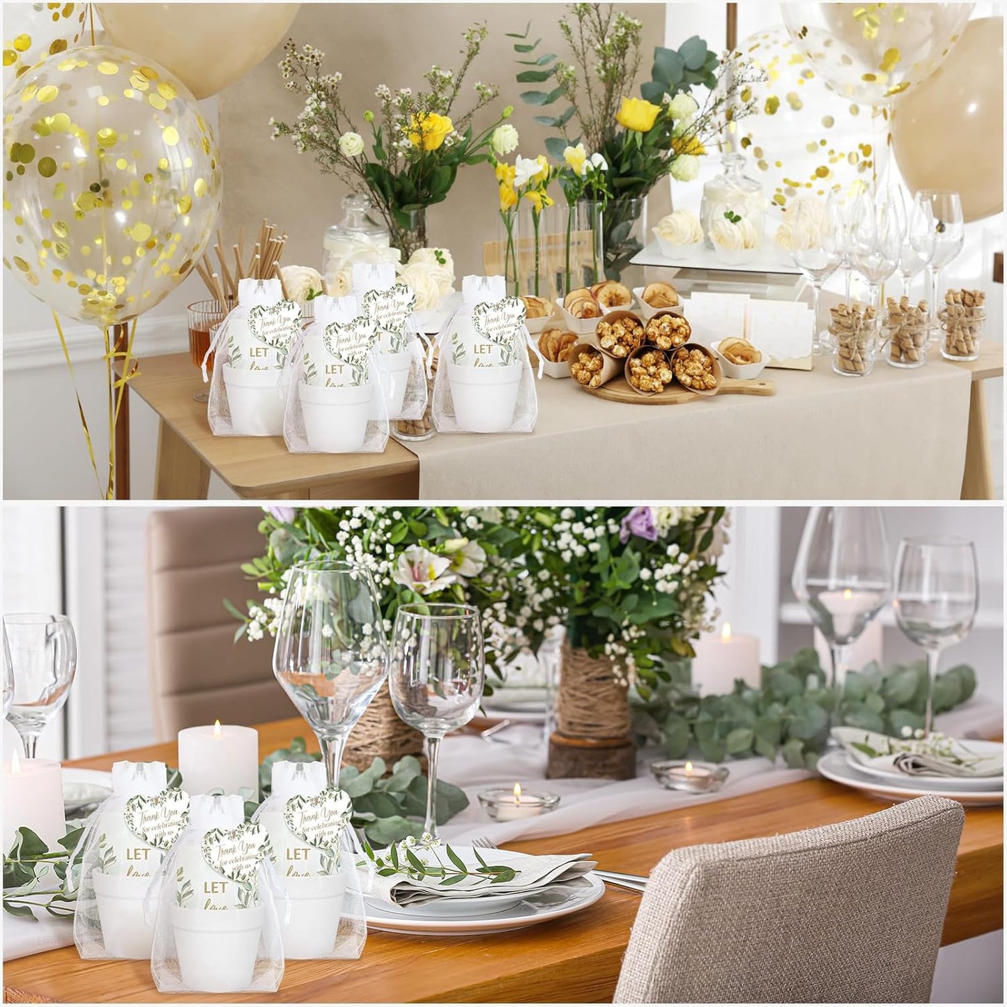 Ctosree 50 Sets Let Love Grow Wedding Favors for Guests Include Self Adhesive Seed Packets (Seed Not Include) White Flowerpot Thank You Tags and Organza Gift Bags for Bridal Shower Wedding Party Favor