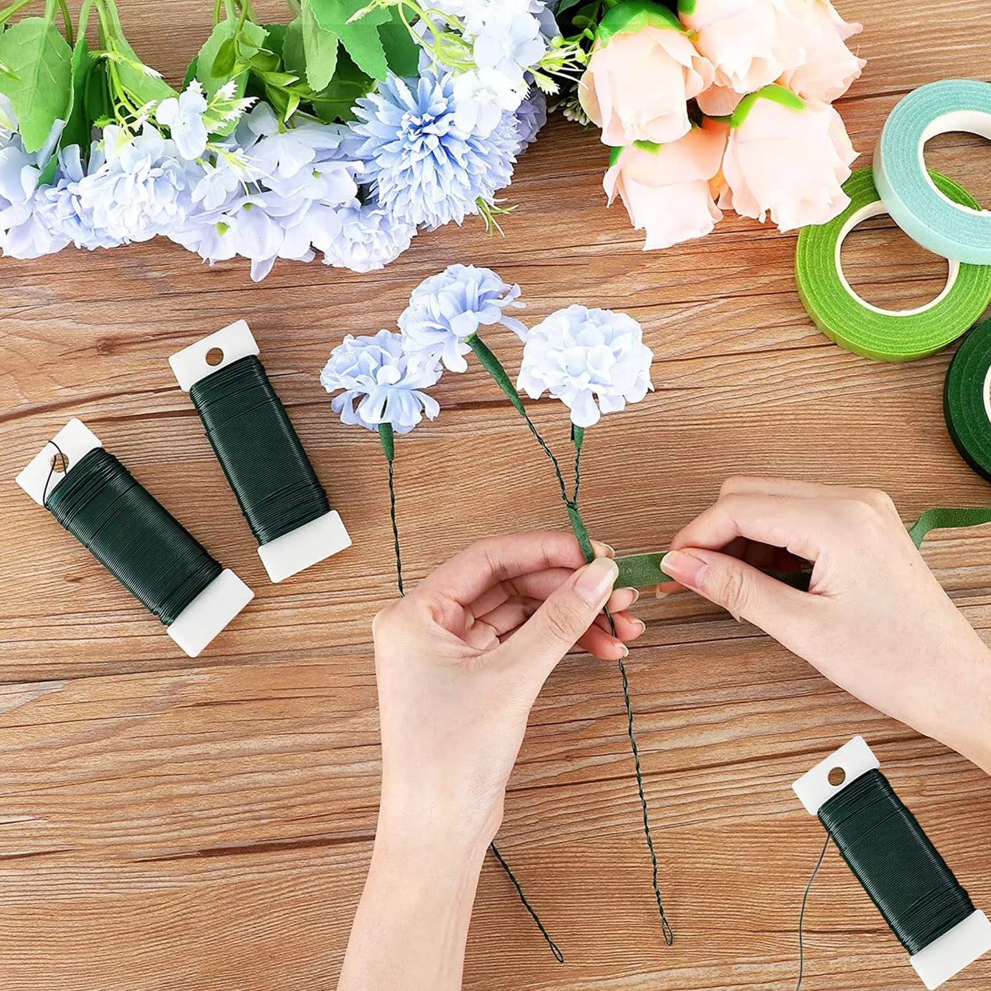 Green Floral Wire 3 Pack 117 Yards 22 Gauge Flexible Paddle Wire for Crafts Christmas Wreaths Tree,Garland and Floral Arrangements