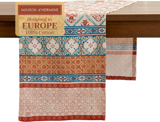 Maison d' Hermine Table Runner 100% Cotton Single Layer Table Runners 108 inches Long for Thanksgiving Christmas Decorations Home Kitchen Dining Party Wedding (Romane, 14.5" x 108")