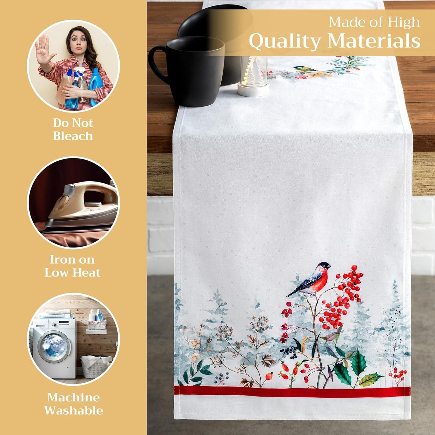 Maison d' Hermine Table Runner 100% Cotton Double Layer Table Runners 108 inches Long for Thanksgiving Christmas Decorations Home Kitchen Dining Party Wedding (Morzine, 14.5" x 108")