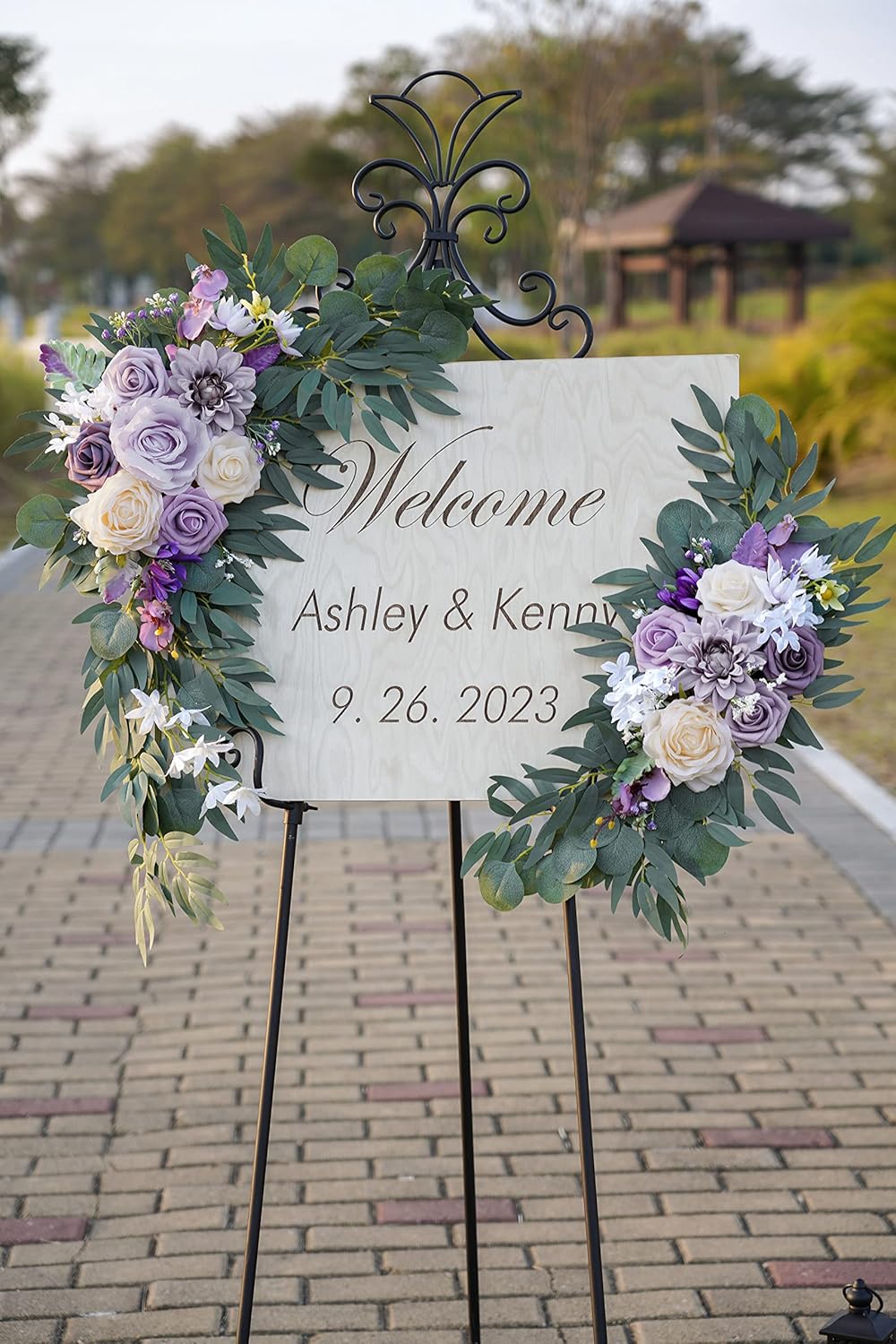 ponatia Wedding Arch Flowers (Pack of 2), Artificial Purple Flowers for Wedding Welcome Signs Decorations and Arch Flower for Ceremony Reception Decoraction (Lilac & Cream)