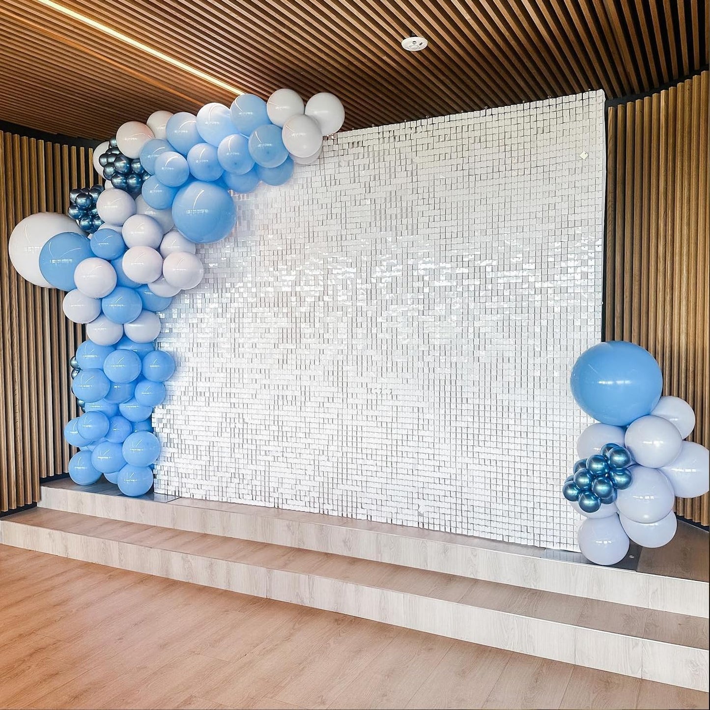 Qcity Mirror White Sequin Wall Backdrop 36PCS, Black Back Not See-Through Design, Square Sequin Glitter Backdrop Panel, Perfect for Outdoor Events, Birthdays, Wedding and Party Decoration