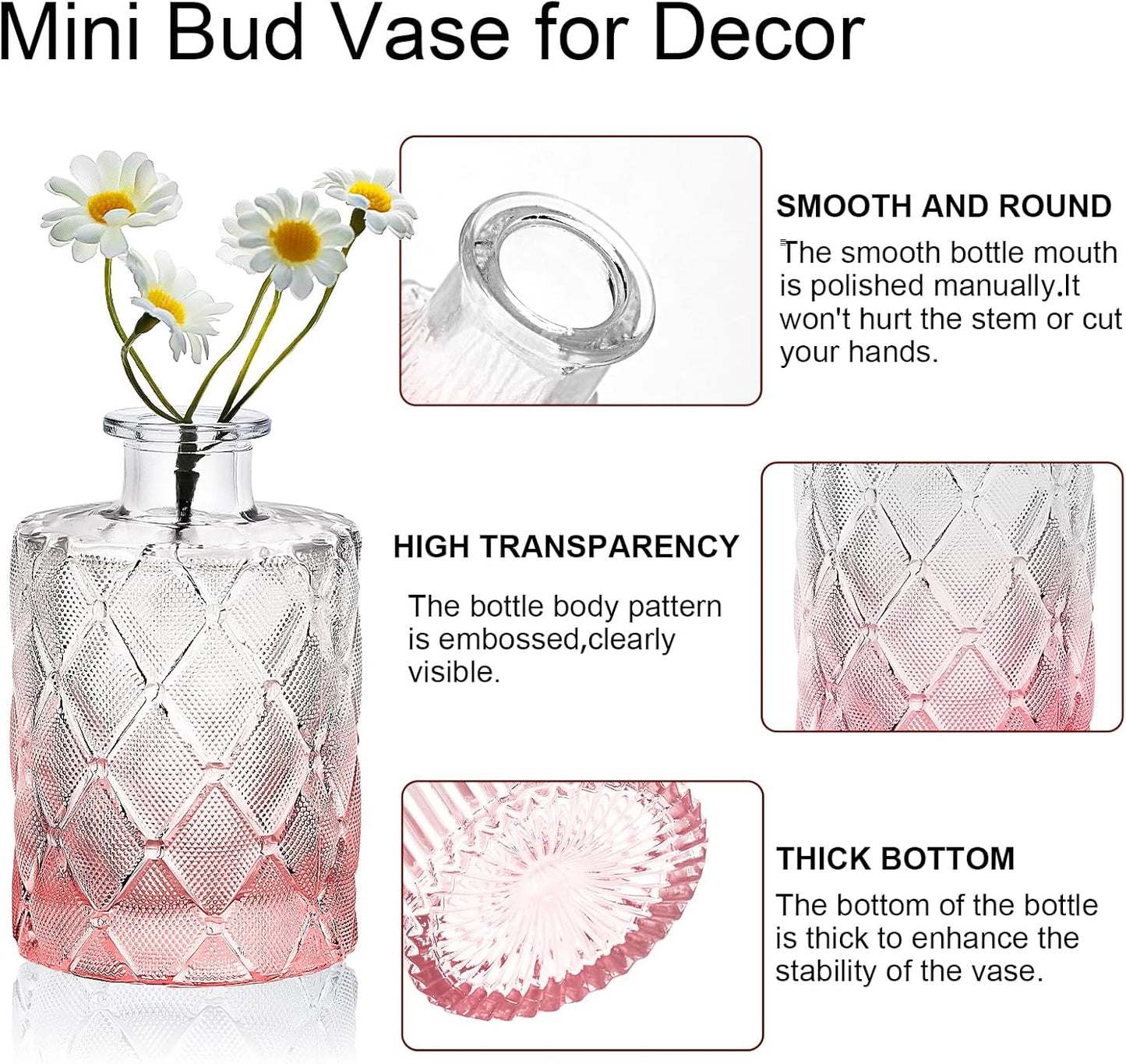 Arme Bud Vase Set of 32, Pink Vases in Bulk Bud Vase for Flower Small Glass Vases for Wedding Centerpieces, Vintage Cute Mini Flower Vase, Home Table Flower Decor