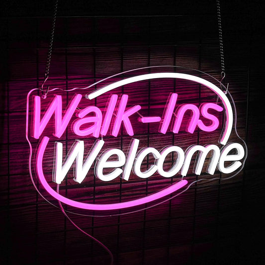 Walk-Ins Welcome Neon Sign, Neon Sign For Wall Decor, Pink + White Led Signs Usb Powered, Living Game Room Decor, For Bedroom Restaurant Bar Hotel Shop Party Birthday(16.5x9.4in)