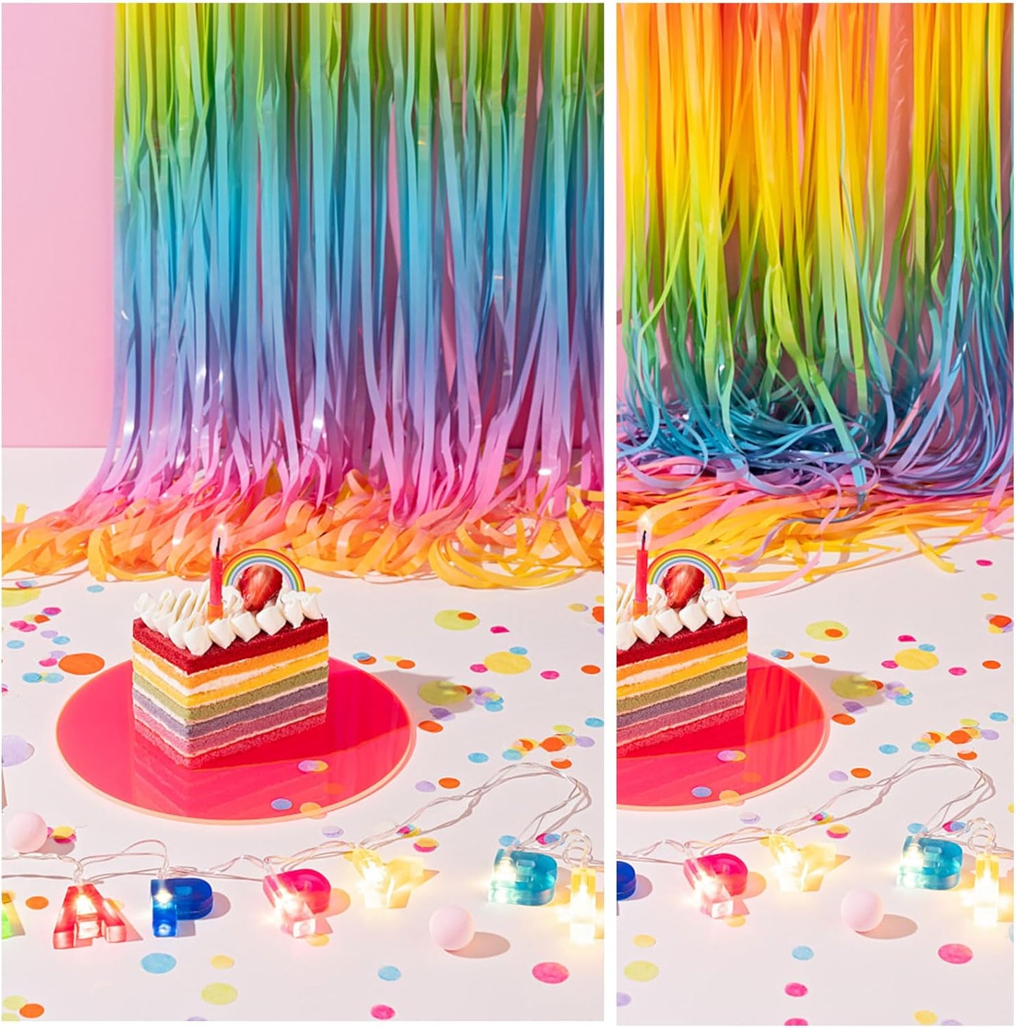 Pastel Rainbow Foil Fringe Curtain Streamers Party Backdrop Foil Fringe Backdrop Curtains Tinsel Streamers for Birthday Party Easter Decorations