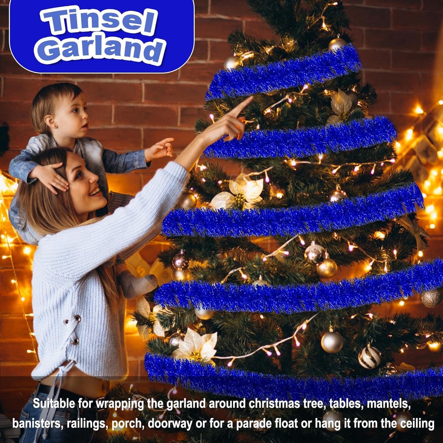 50 Feet Christmas Foil Fringe Banner Metallic Tassle Garland Metallic Backdrop Parade Floats Shiny Hanging Ceiling, Valentine's, Wedding, New Year Party Decorations(2" x 50', Blue)