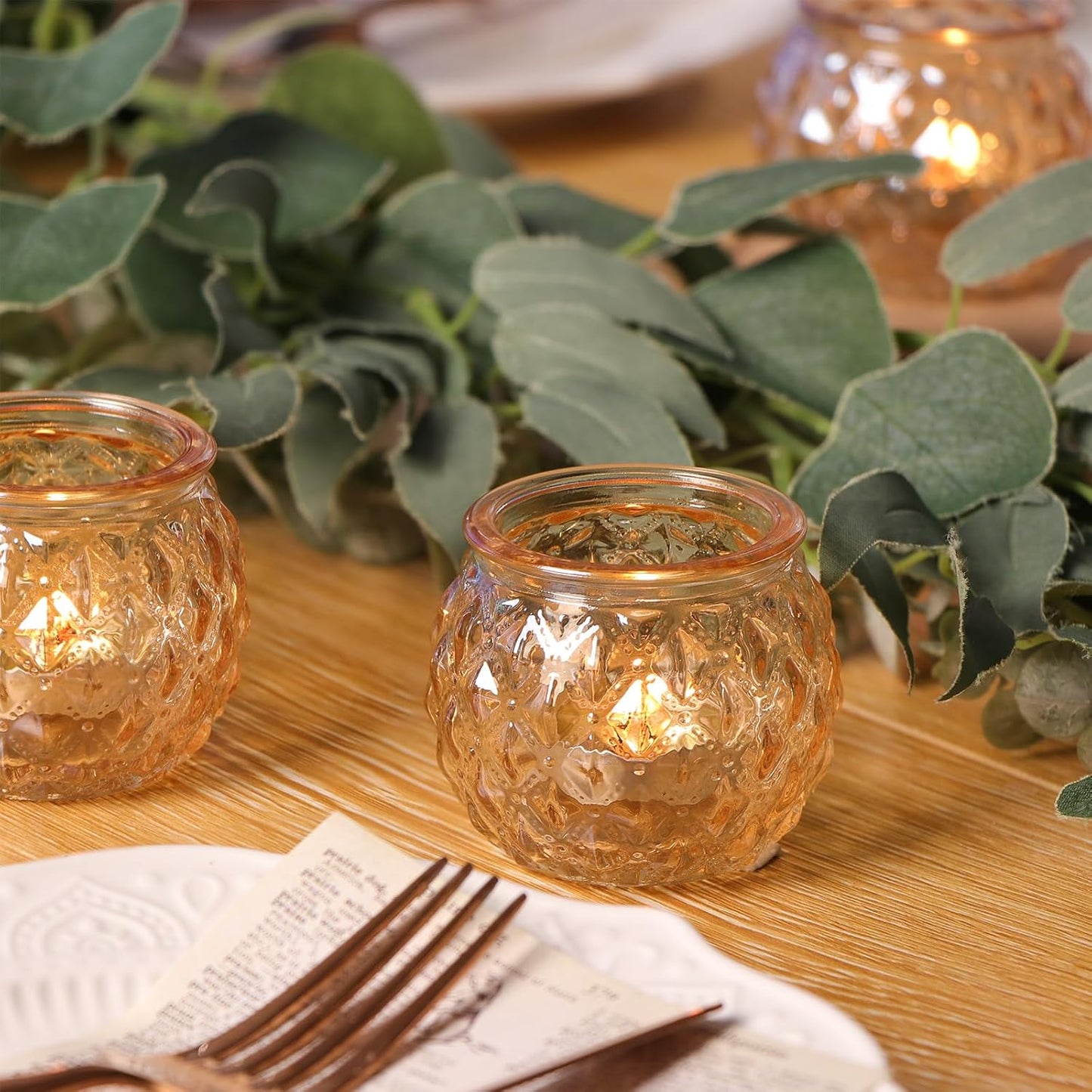 DARJEN 48Pcs Gold Votive Candle Holders - Round Glss Candle Holders Bulk for Table Centerpiece, Tea Lights for Wedding Shower, Party & Home