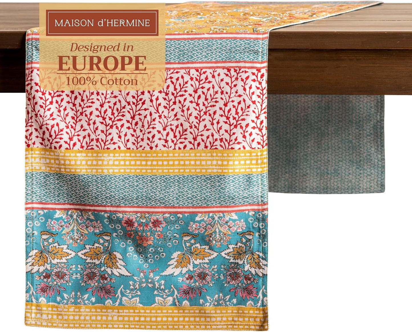 Maison d' Hermine Table Runner 100% Cotton Double Layer Table Runners 72 inches Long Decorative for Home Kitchen Dining Party Baby Shower Wedding Bridal Shower Spring Summer (Marquise, 14.50" x 72")