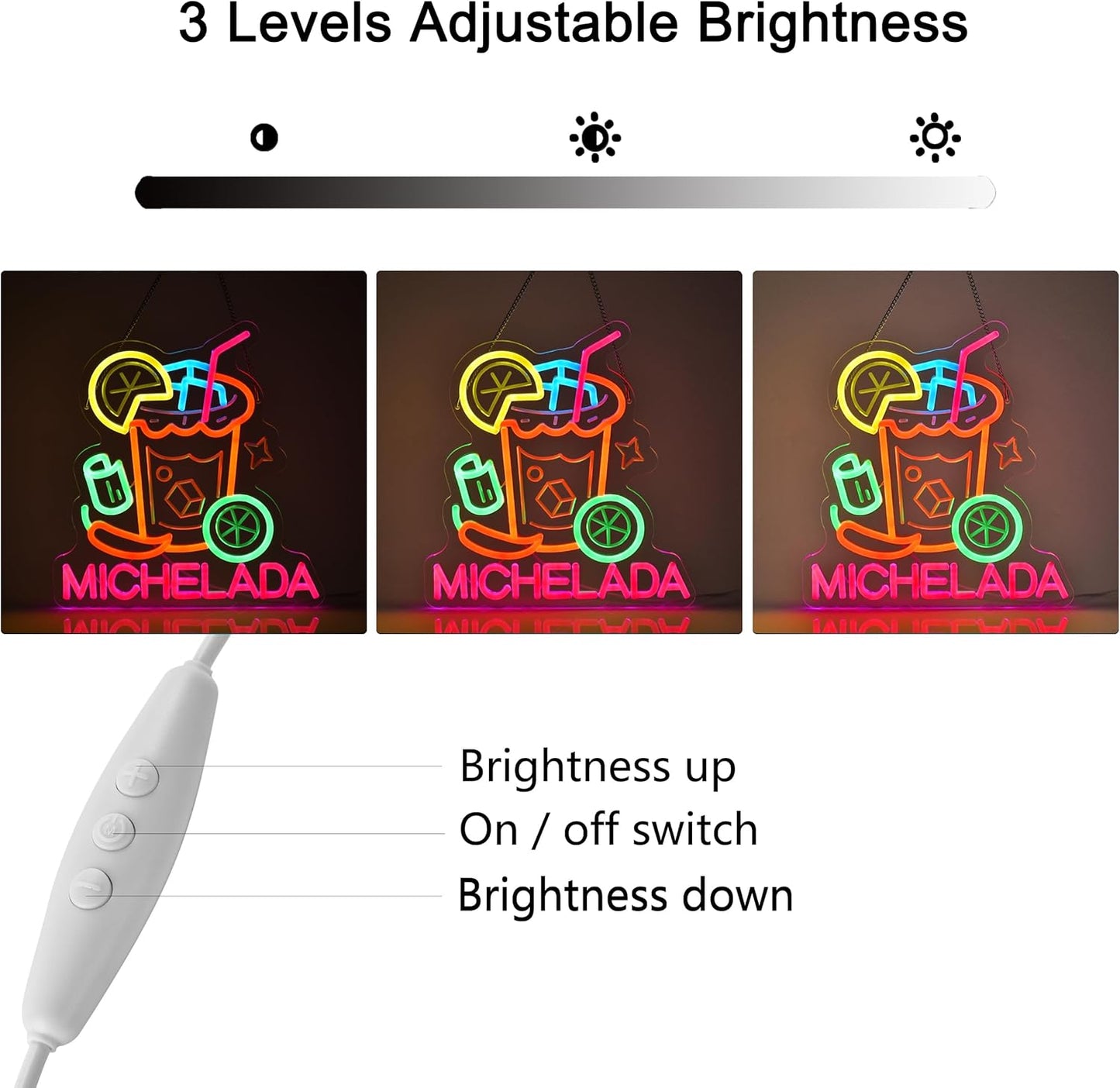 CNBEYOUNG Michelada Neon Sign, Neon Lights Hanging Wall Art Decoration for Mexican Restaurant Cocktail Bar Man Cave Kitchen Party Home Decor, USB Powered Ultra Bright Dimmable,13.46x 12.6inches