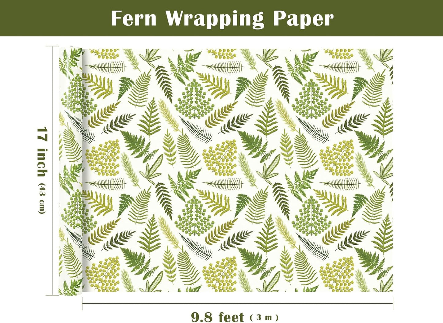 WRAPAHOLIC Fern Wrapping Paper Roll - Mini Roll - 17 Inch x 9.8 Feet - Woodland Fern Botanical Wrapping Paper Perfect for Birthday, Wedding, Baby Shower