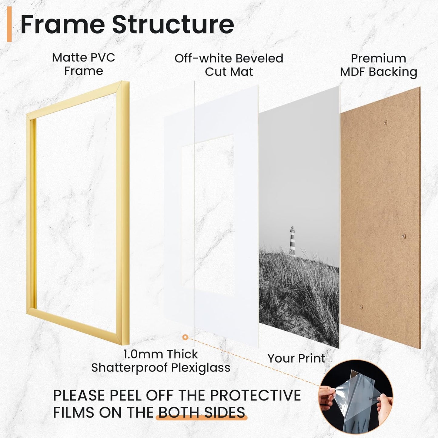 4x6 inch Picture Frame, 4x6 Photo Frames with 3.5x5 Removable Mat - High Definition Plexiglass - Vertical and Horizontal Display - Wall Hanging Frame - Gold, 12 Pack