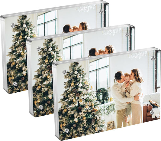Acrylic Magnetic Photo Frame, 3x5 Inch Double-sided Magnetic Photo Frame, Tabletop Frameless Postcard Display (3-Pack)
