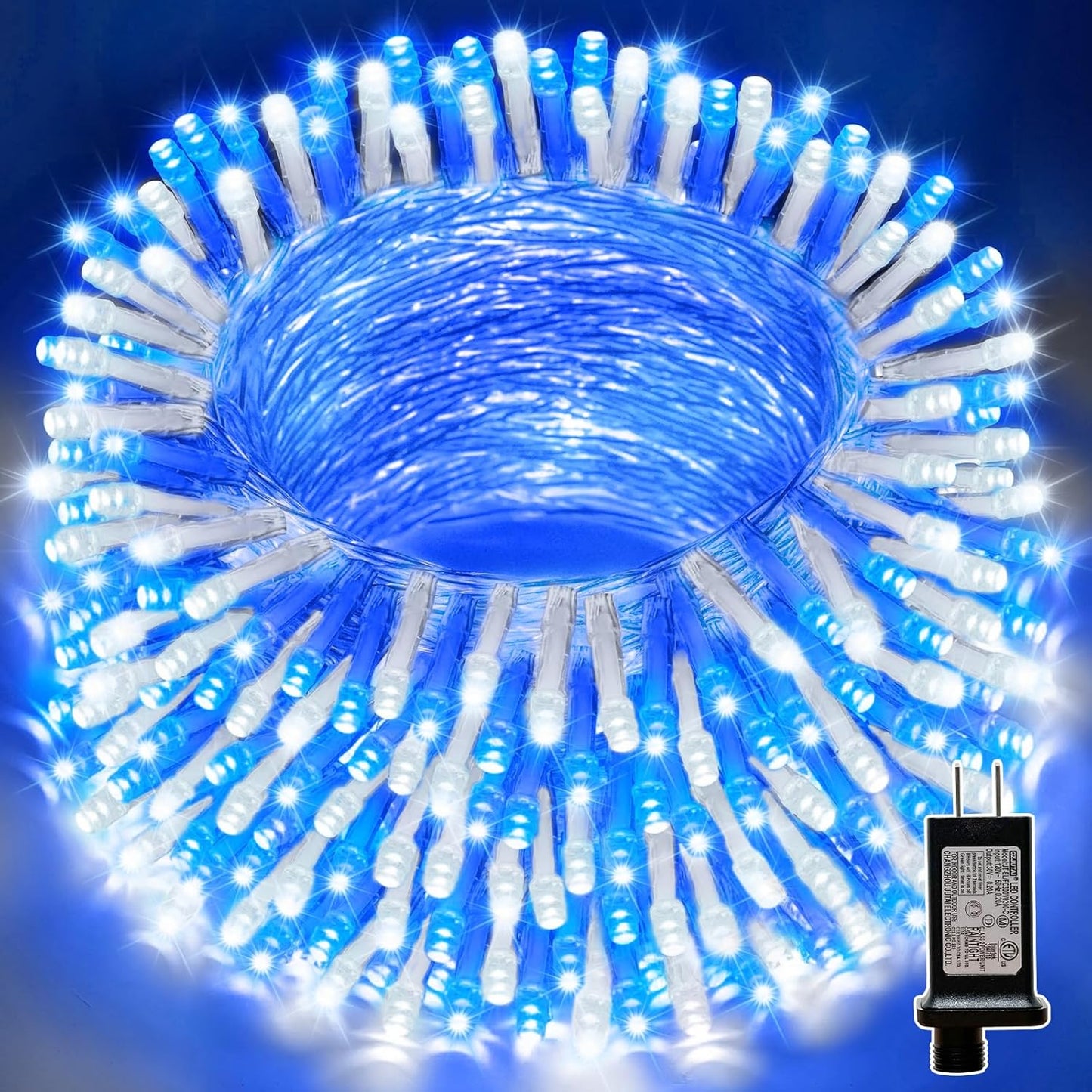 LAMPHOME 33ft Christmas Decorative Mini Lights, 100 LED Transparent Wire Fairy Starry String Lights Plug in, 16 Lighting Modes for Outdoor Xmas Tree Wedding Party Decoration (White+Blue)