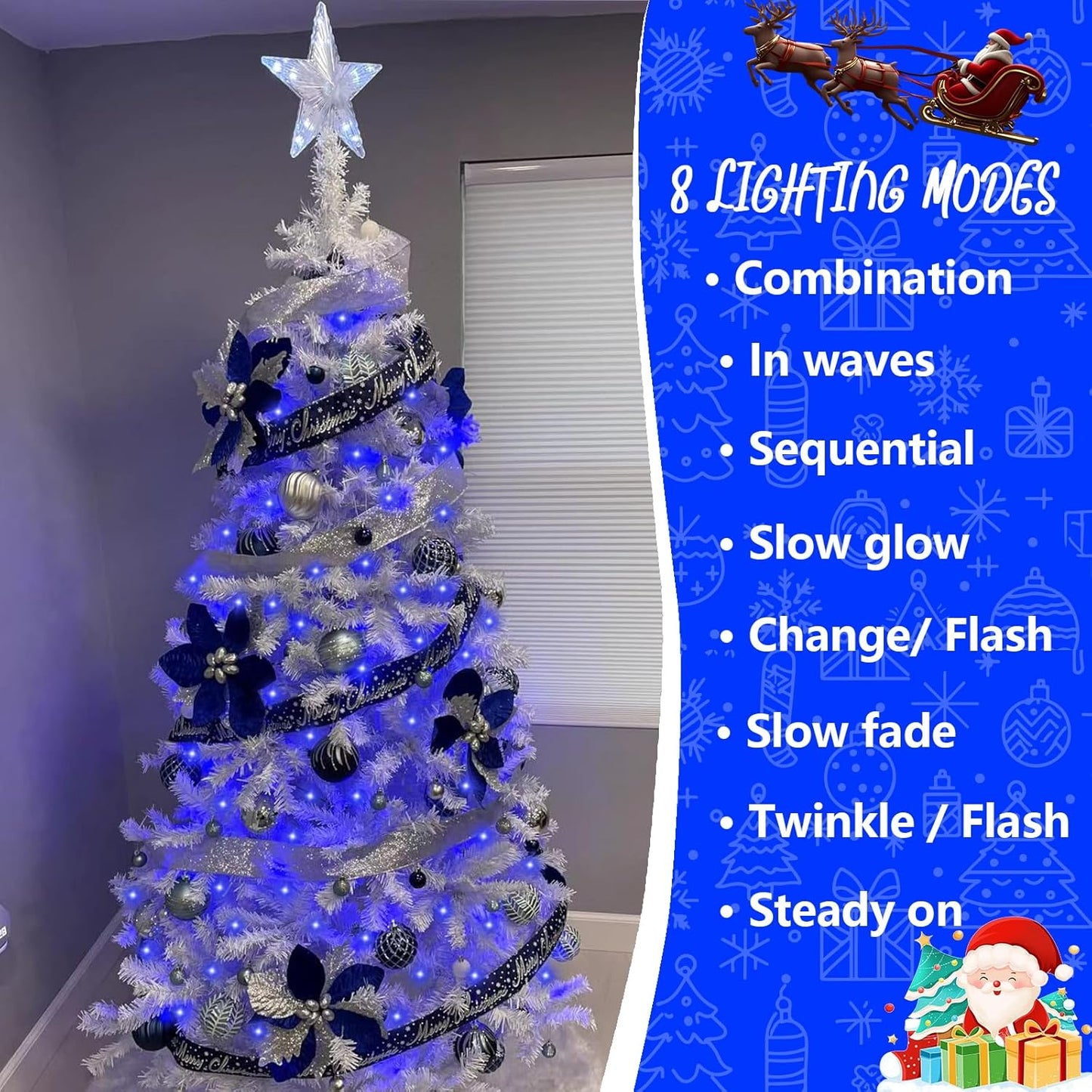 YEGUO 165ft 500 LED Blue Christmas Lights Outdoor Waterproof, Clear Wire String Lights Indoor Plug in, 8 Modes Twinkle Tree Light for Xmas Party Garden