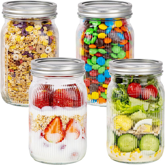 WELLIFE Large Mason Jars,4 Pcs Wide Mouth Mason Jars 32 Oz for Food Storage, Overnight Oats,Honey,Sauces,Meal Prep,Salad,Yogurt