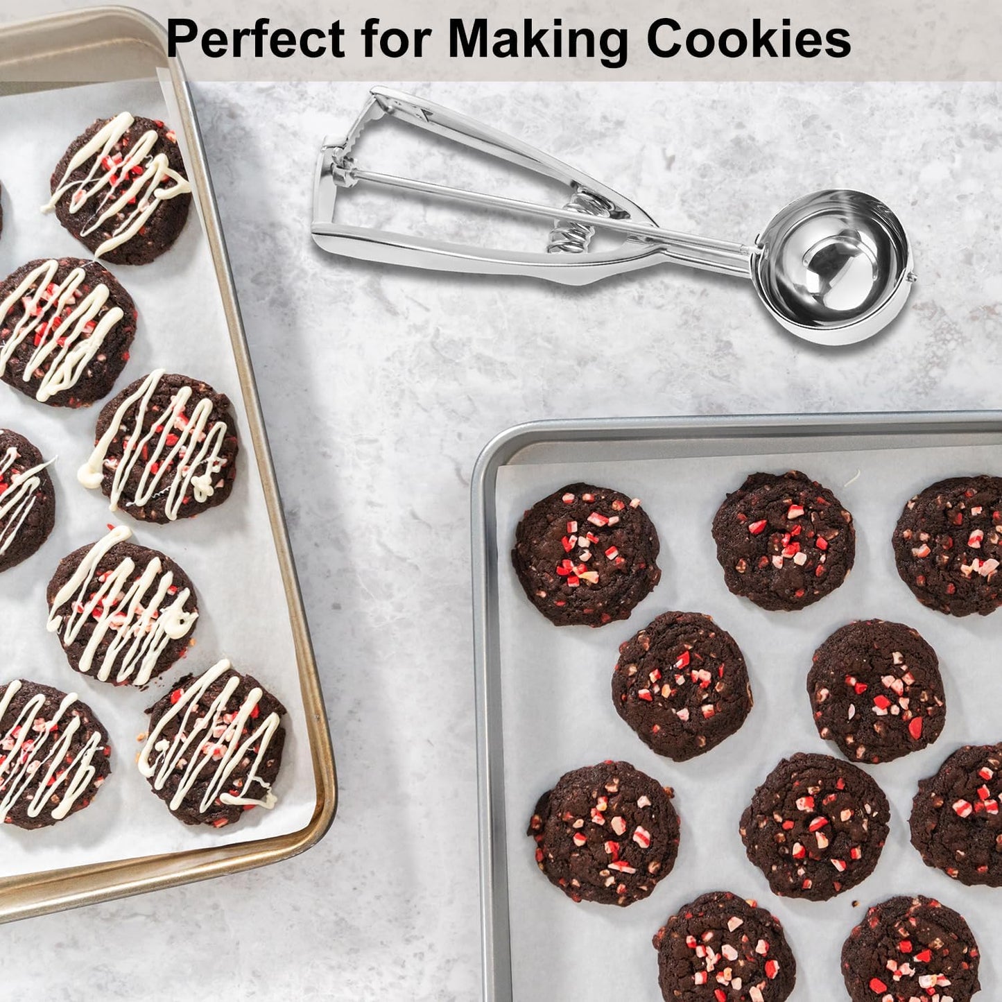 Cookie Scoop Set, Cookie Scoops for Baking Set of 3, Cookie Dough Scoops, Silver, Include Large/Medium/Small, for Cookies, Ice Cream, Muffin, Cupcakes, Truffles, Mashed Potatoes