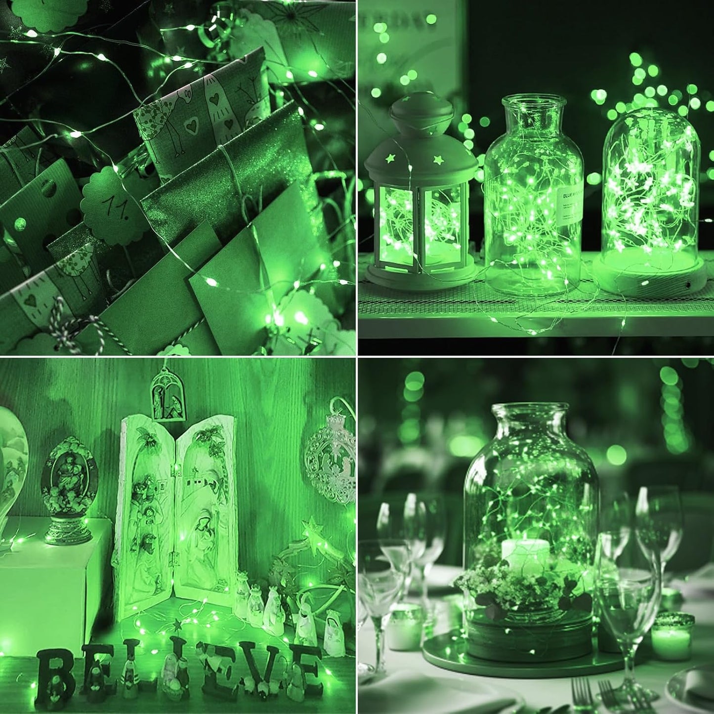 kolpop 30 Pack LED Fairy Lights Battery Operated, 7FT 20 LED Mini Twinkle String Lights Battery Powered Waterproof for Christmas Halloween Mason Jars Party (Green)