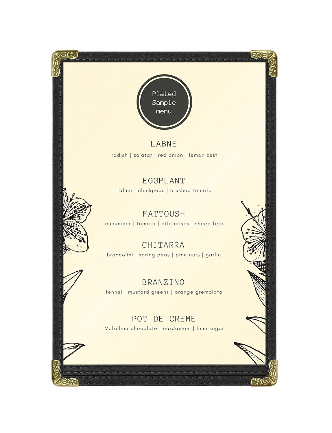 Goodsmart Restaurant Menu Covers – 25 Pack Black 2-View, Top-Loading Menu Holders, Vinyl & Plastic Café Menu Covers, Clear Menu Sleeves, Fits 5.5" x 8.5", Leather-Style Design, Gold Corners