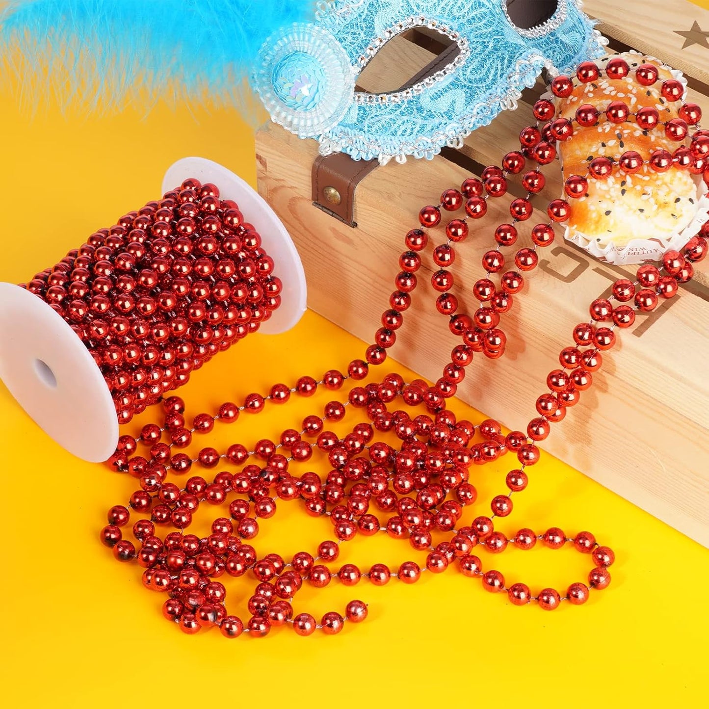 Faux Red Pearl Beads Garland - 10mm Christmas Tree Beads, 11 Yards Red Pearl Strands Spool for Wedding Party & Christmas Tree Decoration