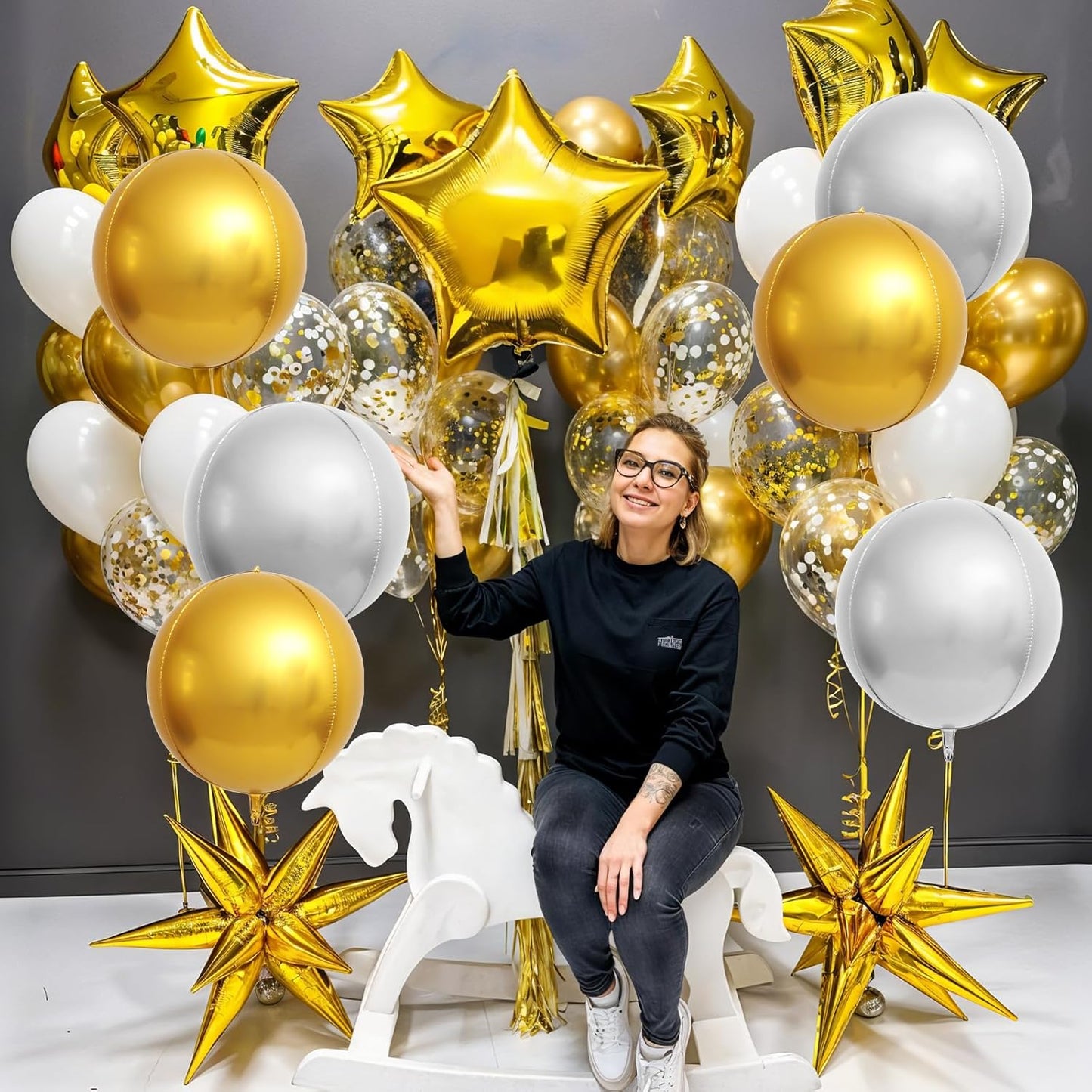 6Pcs Gold Silver Round Foil Balloons,Giant 4D Round Ball Balloons,22 Inch Metallic Gold Silver Balloon for Birthday Wedding Graduation Prom Party Decorations