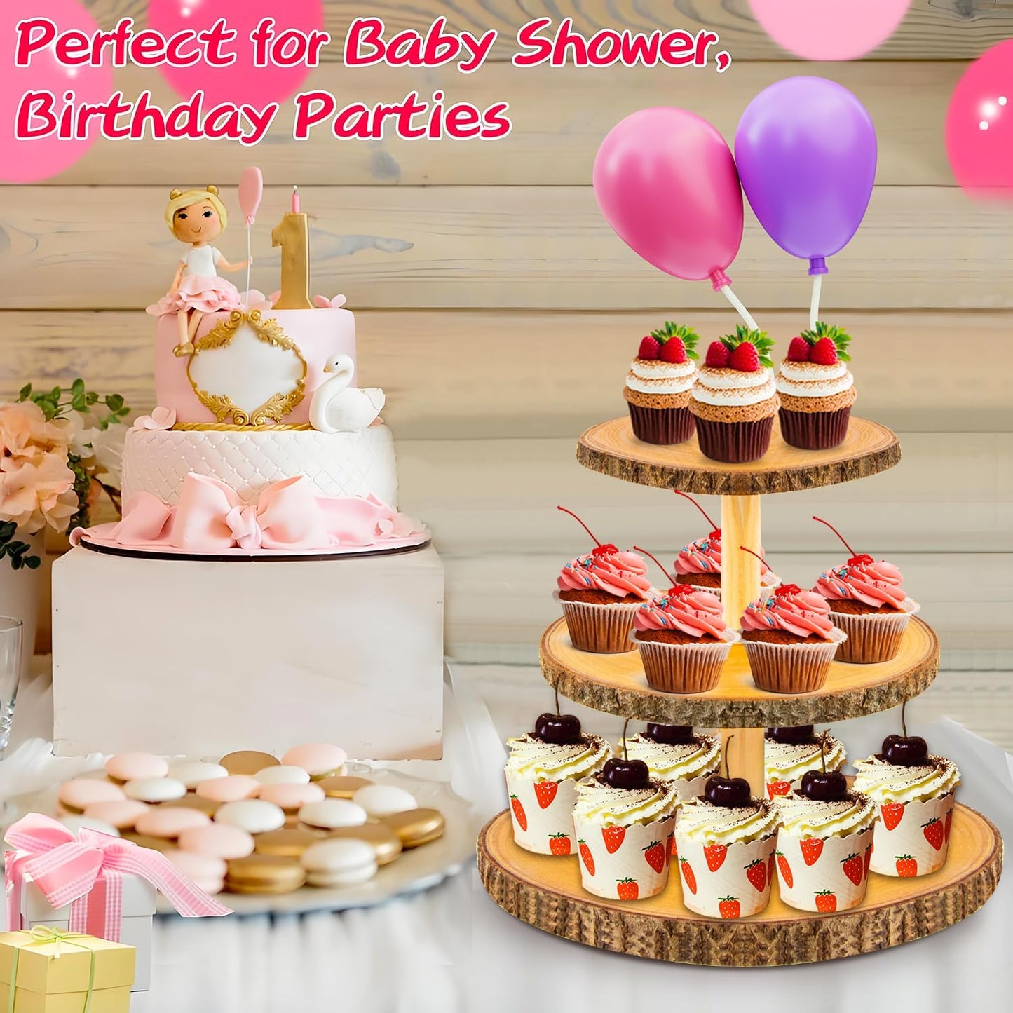 Cupcake Stand Wood Dessert Stands 3-Tier Wood Cupcake Stand - Elegant Farmhouse Dessert Display for Weddings, Tea Parties, & More./Wedding Décor/Tea Party/Birthday/Graduation/Holiday.