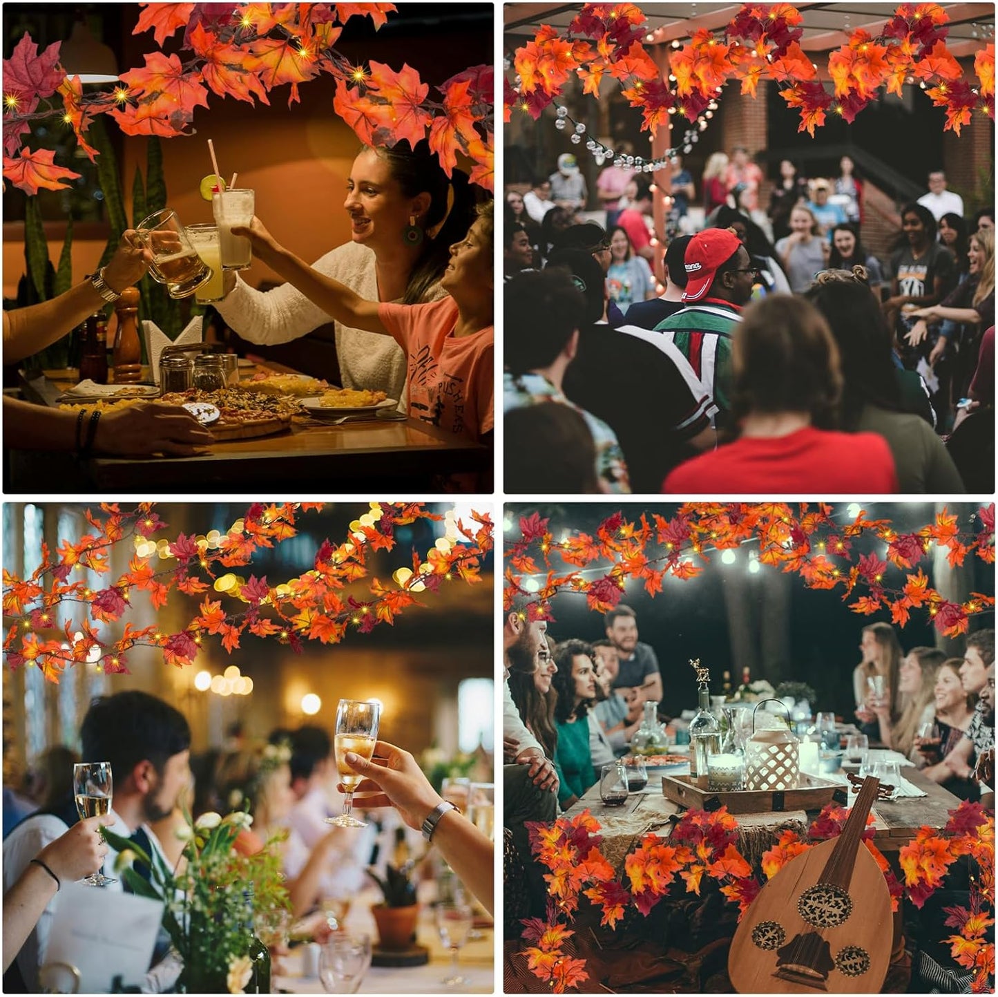 Fall Decor Thanksgiving Decorations for Home Lighted Fall Leaves String Lights, 11FT Thanksgiving Lighted Fall Leaf Garland Lights, 50 Orange Bulbs Lighted Fall Garland with Lights Plug in Outdoor