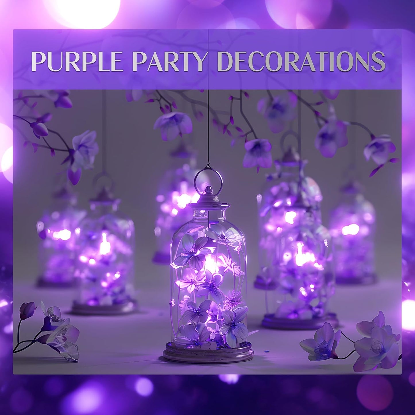 20 Pack Fairy Lights Battery Operated 60 Extra Batteries, 3 Modes 6.5ft 20 LED Mini String Lights, Waterproof Silver Wire Firefly Starry Lights for DIY Wedding Christmas Party, Purple