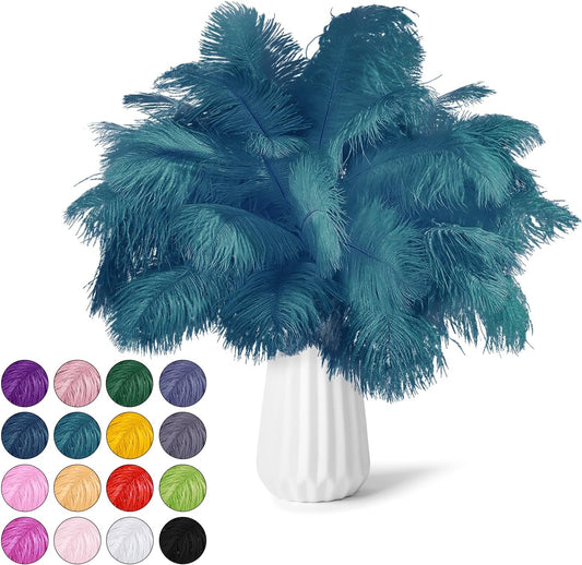 NEWONG 30pcs Blue Green Ostrich Feathers Natural Bulk 8-10inch(20-25cm) Vase Craft Wedding Home Party Centerpieces Christmas Day Decoration