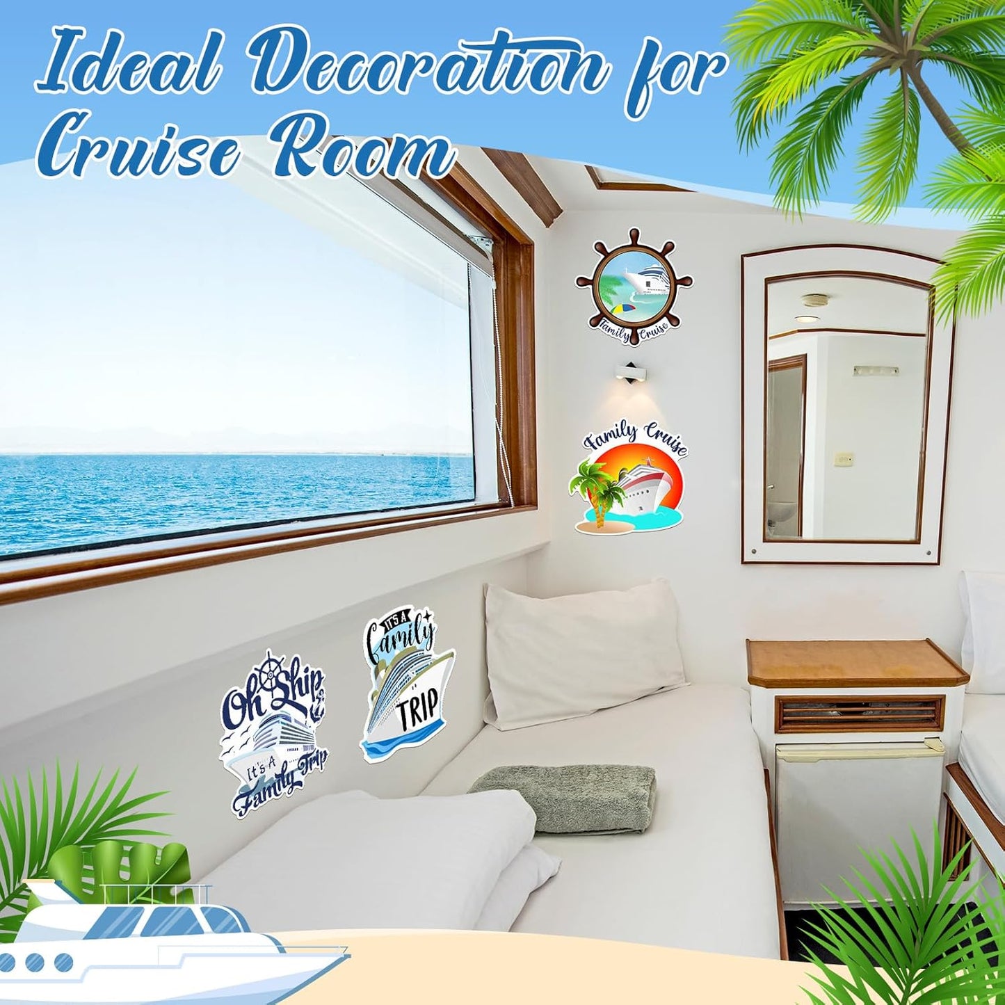 Hoteam 4 Pcs Family Cruise Door Decorations Magnetic Large Cruise Ship Door Magnets Funny Waterproof Nautical Magnets for Carnival Cabin Stateroom Fridge Car