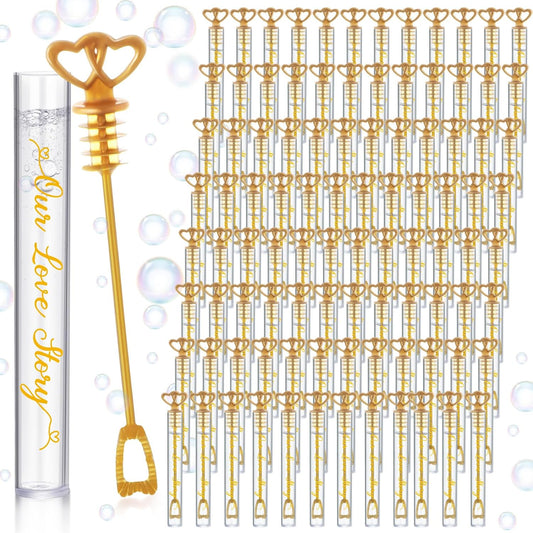 150 Pcs Bubble Wands Bulk for Wedding Party Mini Heart Wand with Bubble Solution for Wedding Bridal Showers Valentine Anniversary Graduation Birthday Supplies (Gold,Our Love Story)