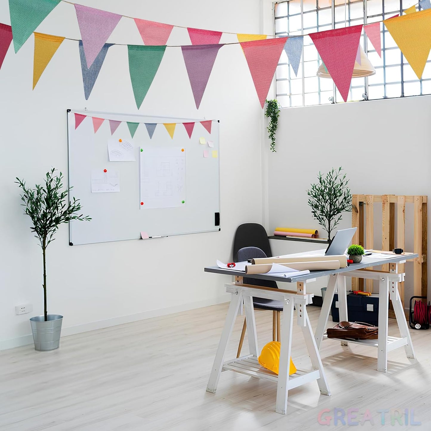 Pennant Banner Flags Pastel - GREATRIL Colorful Triangle Banners for Birthday Easter Classroom School Carnival Garland Outdoor Burlap Bunting Party Decorations 4 Strings