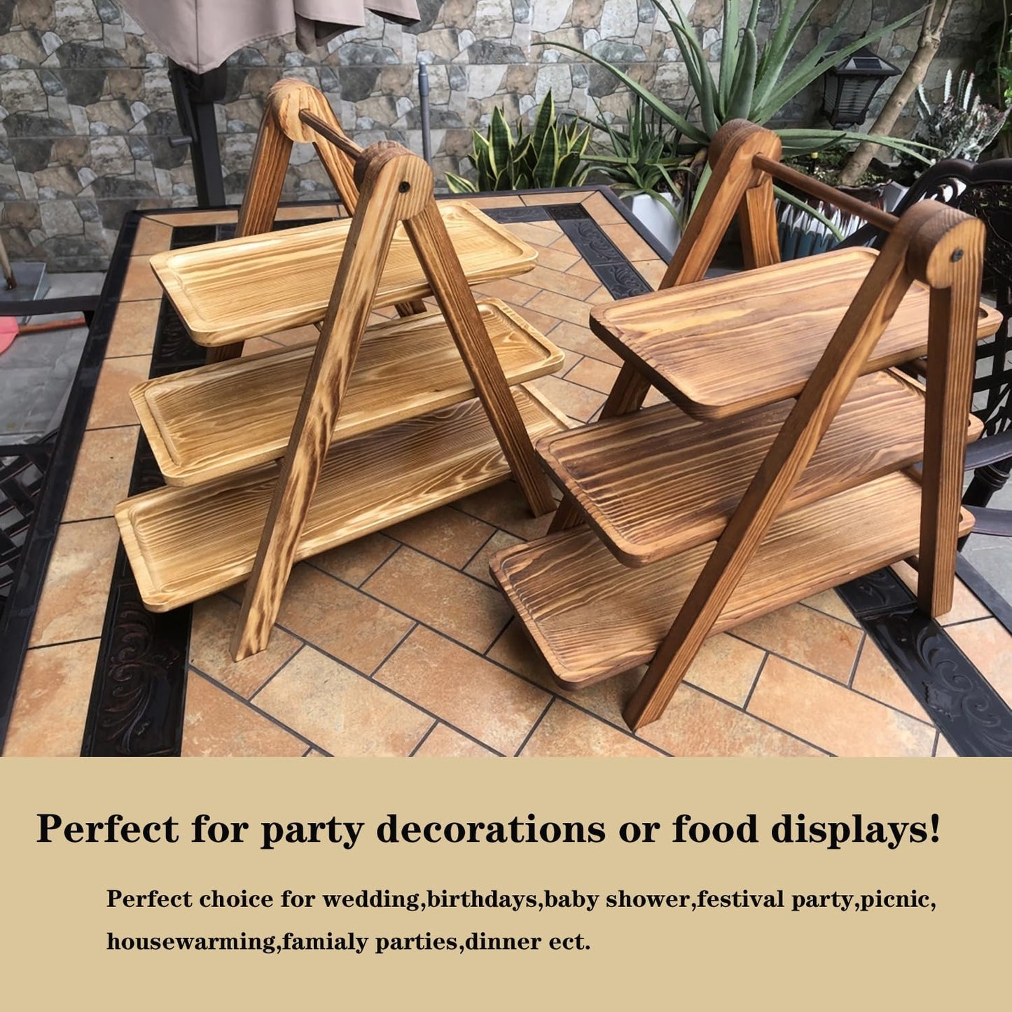 Wooden 3 Tier Serving Tray, Detachable Cupcake Stand, Rectangle Serving Platter Three Tiered Stand,Fruit,Appetizer,Dessert Decorative Tray Decor Party Food Table Display