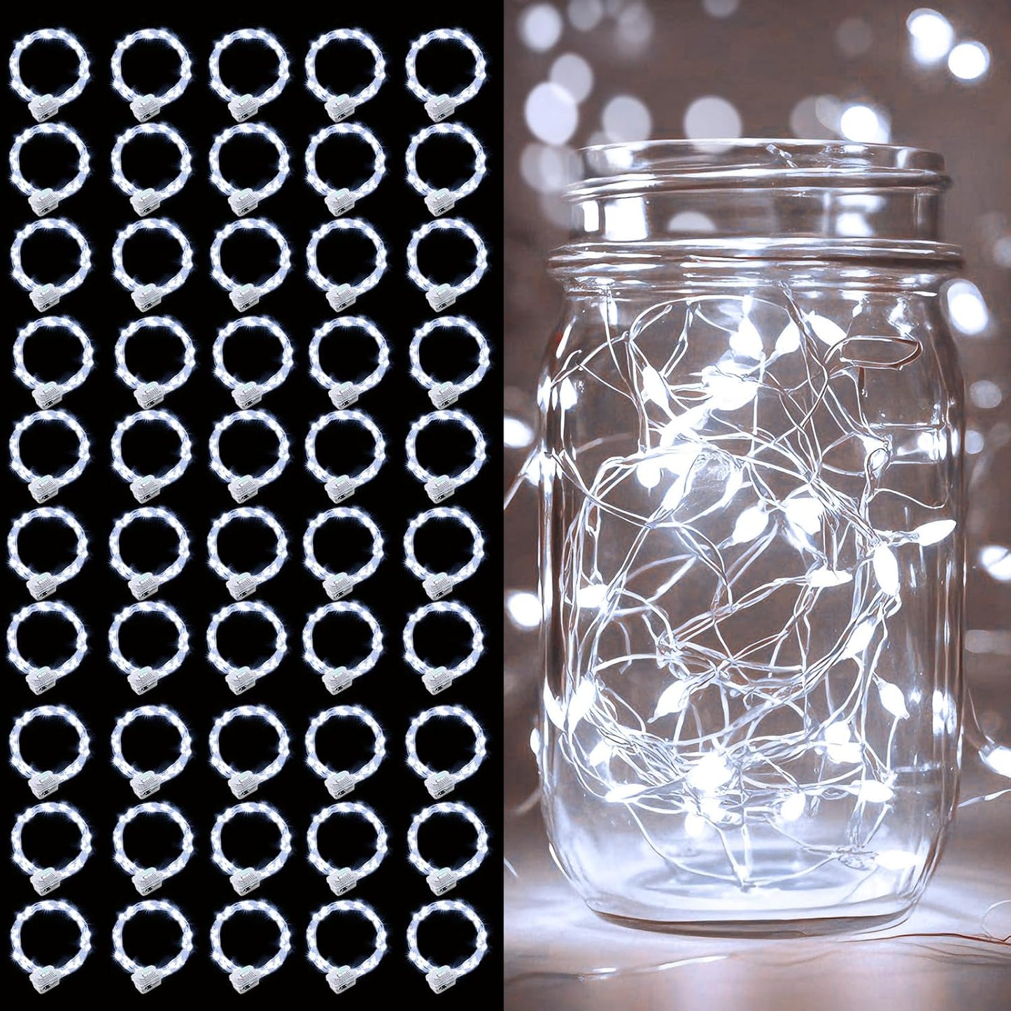 pozzolanas 50 Pack White Battery Operated String Lights - 7ft Waterproof Fairy Lights with 20 LEDs for Home, Mason Jar, Party, Wedding, Halloween, Christmas Decorations