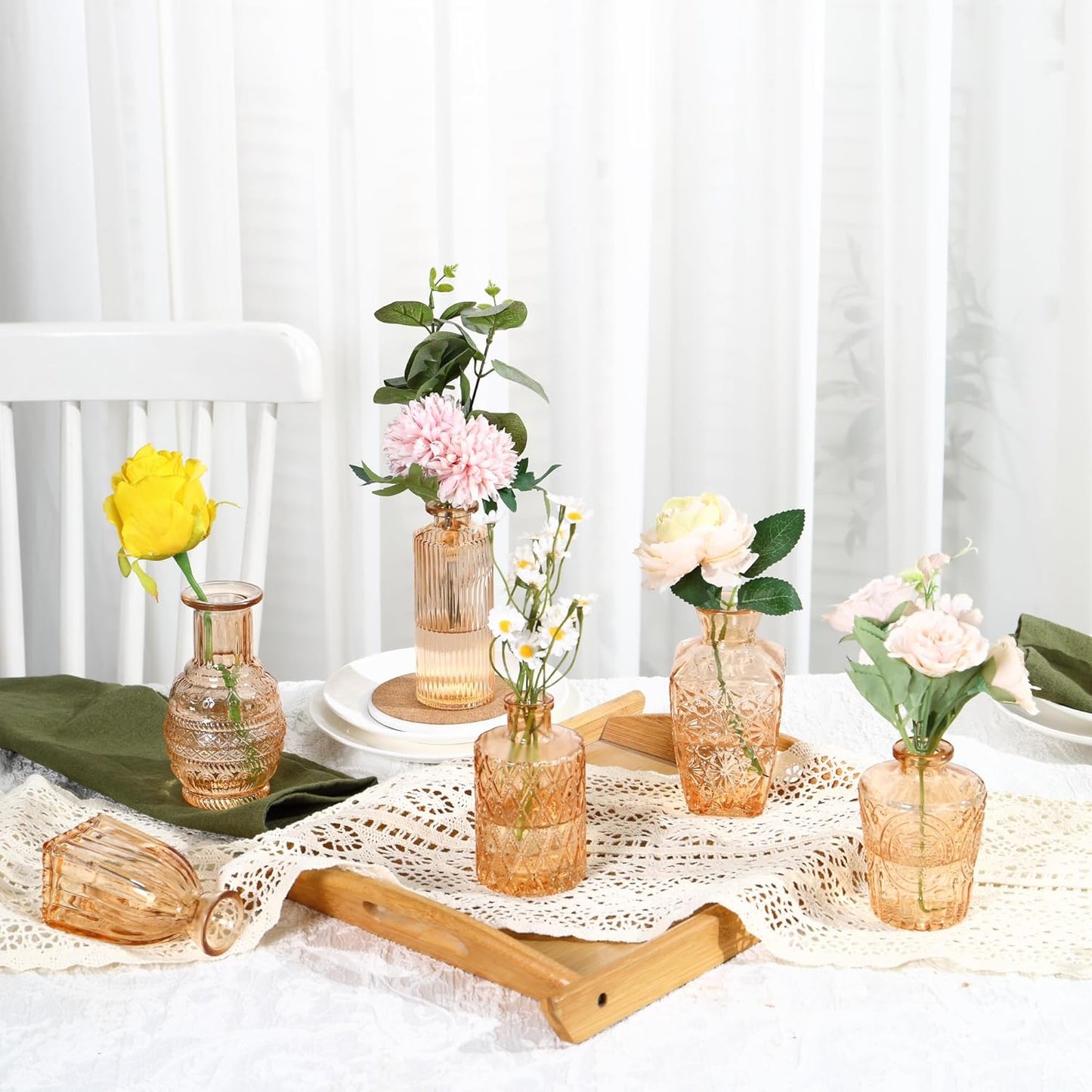 Bud Vases in Bulk 30, Glass Vases for Centerpieces, Small Vases for Flowers, Mini Vintage Vase, Small Flower Vase for Centerpieces, Amber Bud Vases for Wedding Table Decor