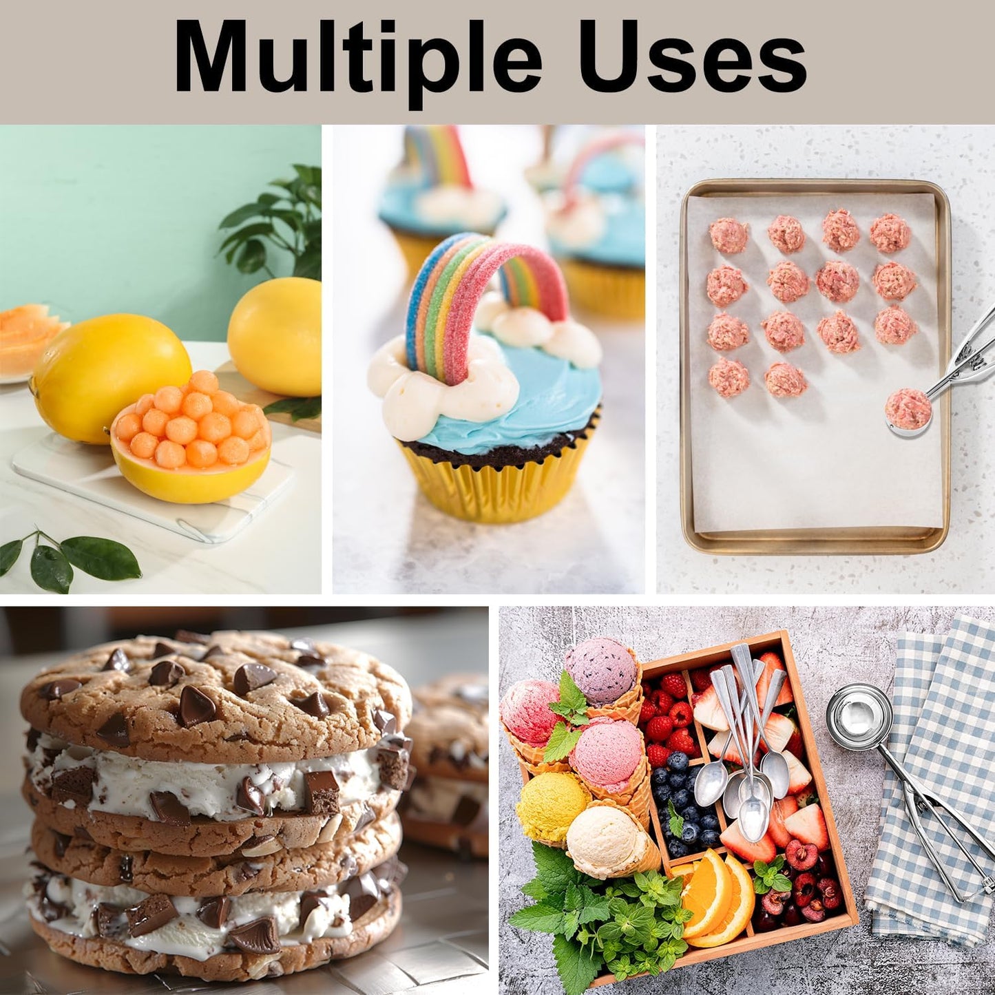 Cookie Scoop Set, Cookie Scoops for Baking Set of 3, Cookie Dough Scoops, Silver, Include Large/Medium/Small, for Cookies, Ice Cream, Muffin, Cupcakes, Truffles, Mashed Potatoes