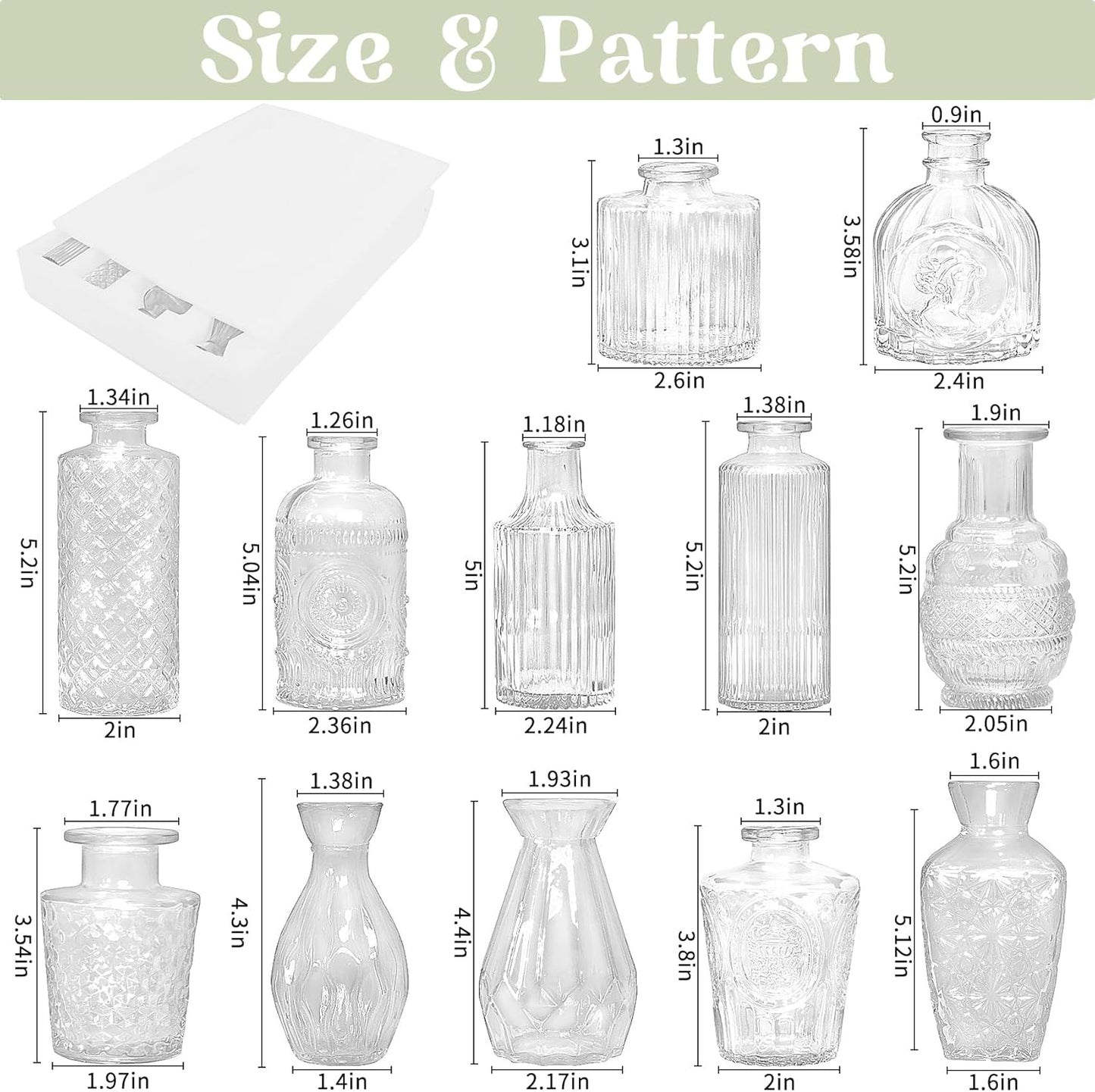 Set of 12 Glass Bud Vases-Small Vases for Flowers-Mini Bud Vases in Bulk -Vintage Vases Centerpieces for Tables Wedding and Home Decor(12pcs/Clear)