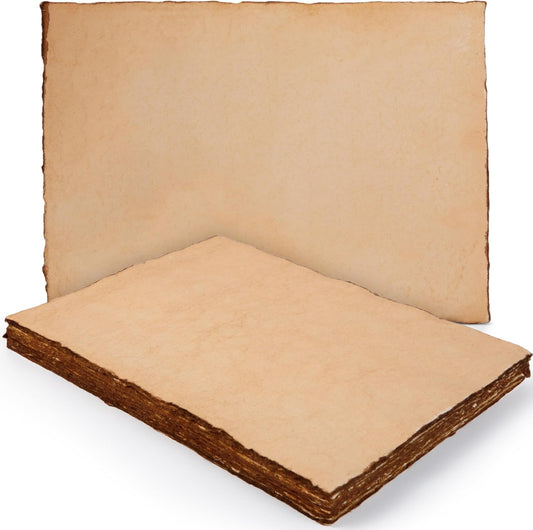 Wanderings Handmade Deckled Edge Vintage Paper - 10"x12" - Thick 300 GSM - Pack of 25 - Watercolor, Mixed Media for Artists, Writers, Bookmaking, Arts & Crafts - 100% Recycled Cotton