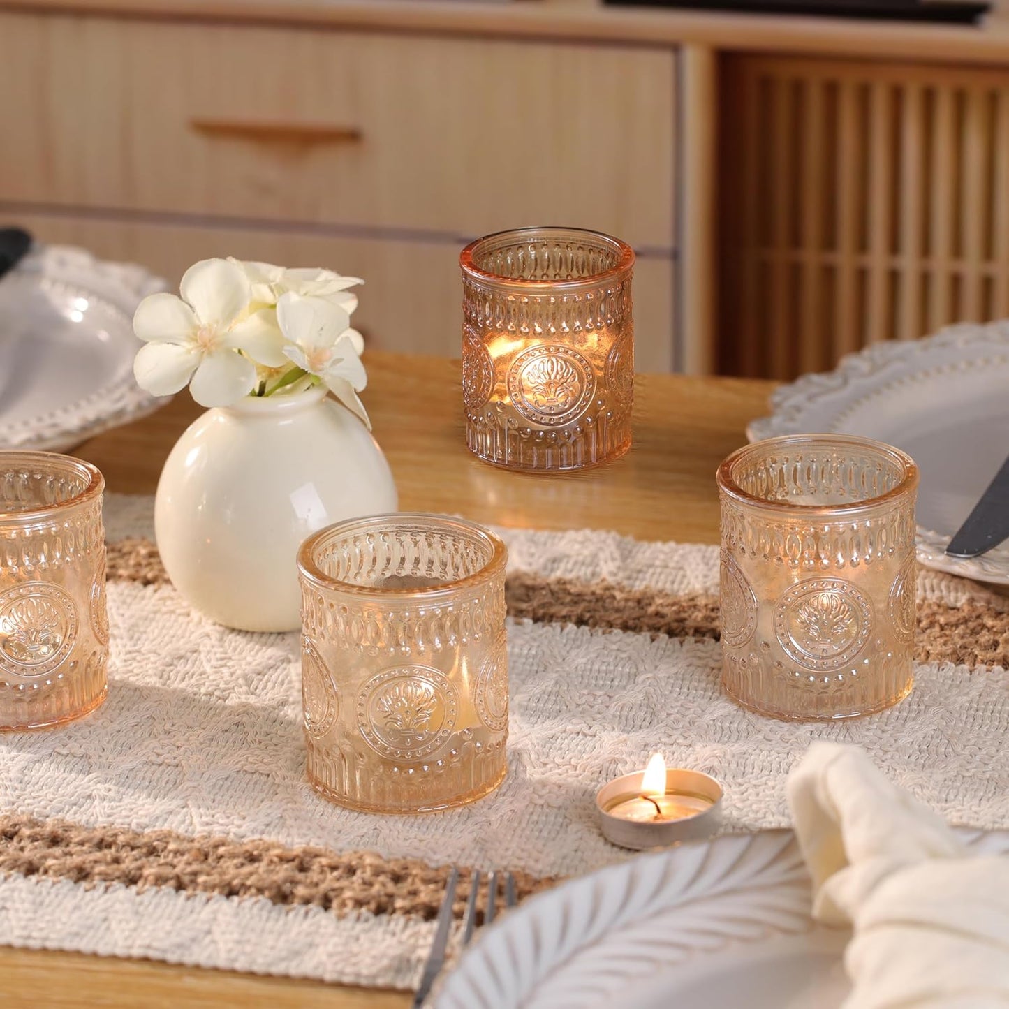 24 Pcs Gold Votive Candle Holders, Glass Tealight Candle Holders for Home Decor, Wedding Table Centerpiece, Birdal Shower, Party