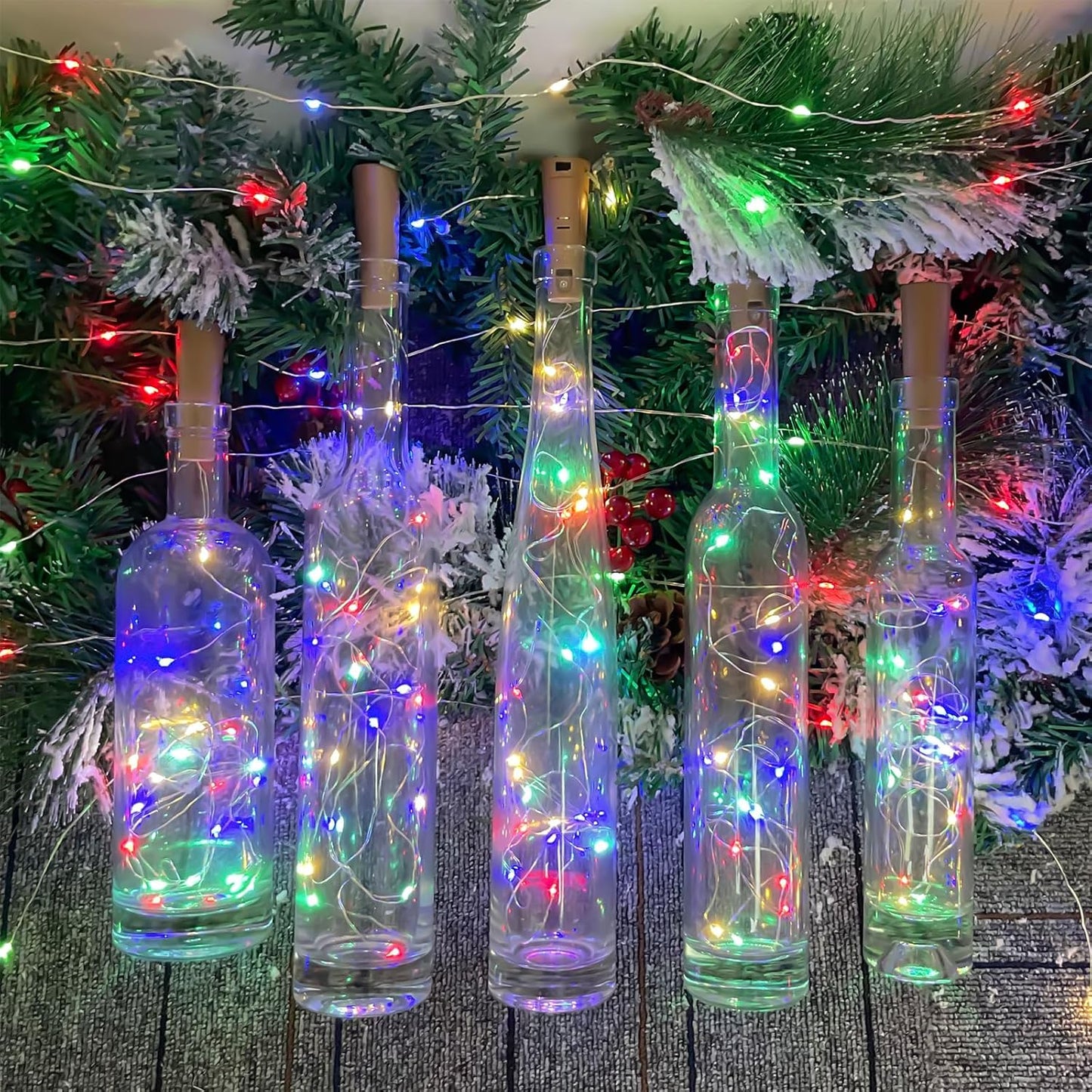 Dual Battery Pack LED Bottle Lights, 6.6ft 20led Double The Lighting Time, for Indoor and Outdoor use, for Christmas,(6 Pack, Multicolour（Dual Battery Pack）)