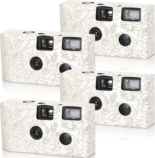 Zhengmy 4 Pack Disposable Camera for Wedding,34mm Single Use Camera with Flash One Time for Gathering Wedding Anniversary Travel Party Supply(Fresh Style, Black White Film)