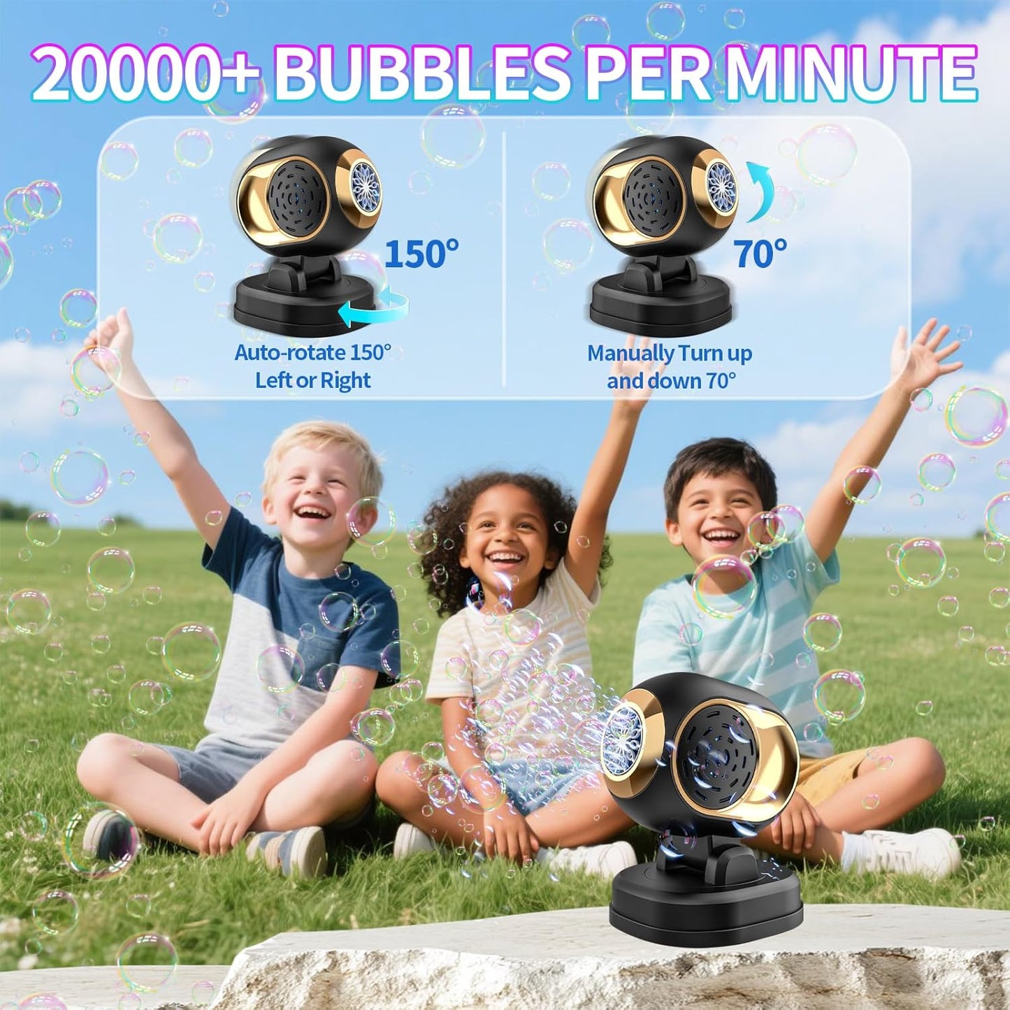 BOMOCO Bubble Machine Battery Operated Durable Bubble Blower Machine Automatic Bubble Machines for Kids Toddlers Parties Wedding Birthday Summer Outdoor Indoor Beach Halloween Favors, Black