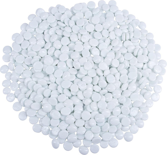 Galashield Flat Glass Marbles for Vases White Glass Gems Beads Pebbles Vase Filler (5 LBS, Approx. 540 PCS)