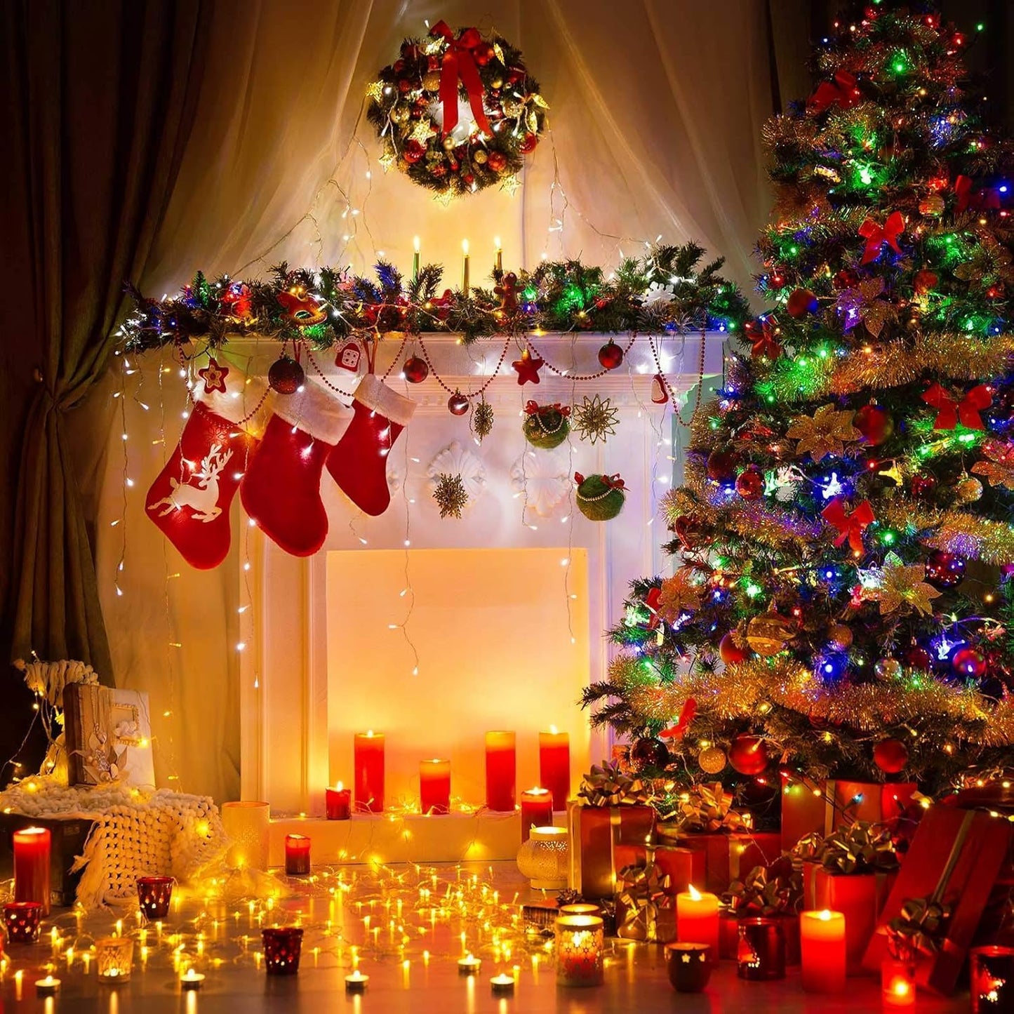 Brightown Multicolor Christmas String Lights, 100-Count 25ft Incandescent Bulb Mini Lights for Indoor Holiday Decor, Christmas Tree Garland Wedding Party Multi-Use Festival Decoration, Green Wire