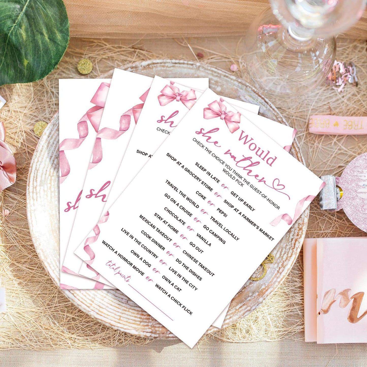 Bridal Shower Games 30 Guests, Would She Rather Bridal Shower Wedding Games for Reception, Rehearsal Dinner Engagement Party Activities Game Card/HL 004