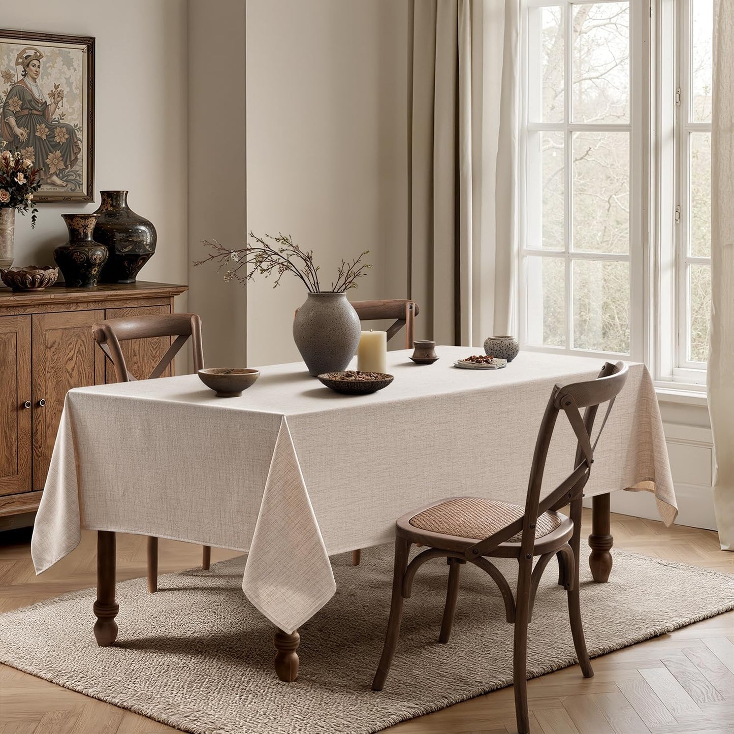 MIULEE Natural Linen Tablecloth 60x120 Inch Rectangle Table Cloth Waterproof,Stain Resistant & Wrinkle Resistant for Dining Party Wedding