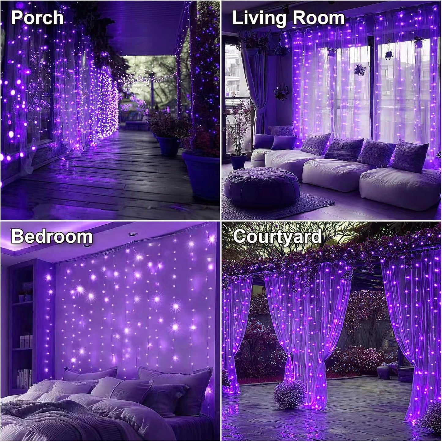 HXWEIYE 300LED Fairy Curtain Lights, 9.8x9.8Ft USB Plug-in 8 Modes Christmas String Hanging Lights with Remote for Bedroom Backdrop Wedding Party Indoor Wall Decor, Purple