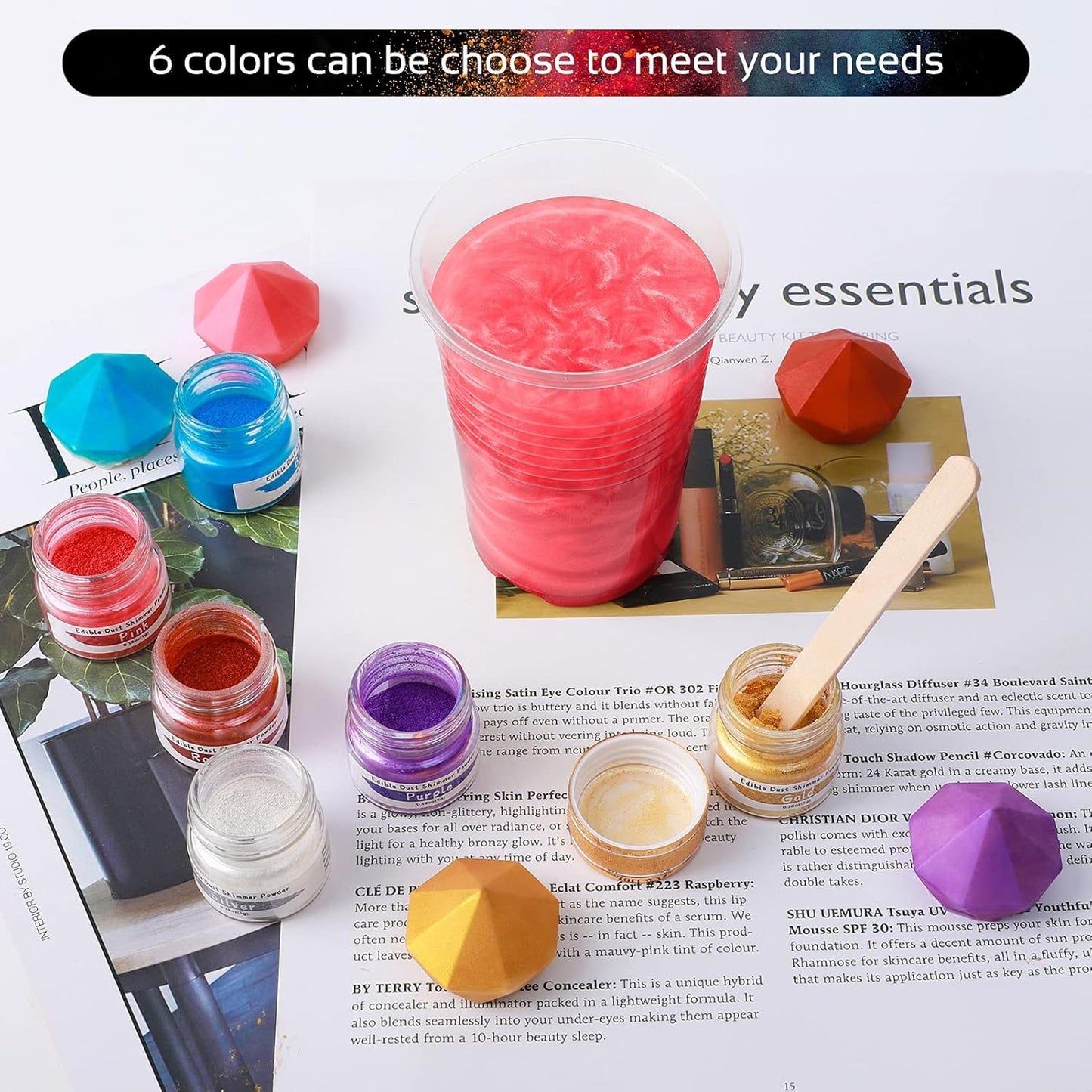 Jelife Pink Edible Luster Dust for Drinks - 5 Grams Food Grade Cake Glitter Dust Shimmer Powdered, Edible Metallic Powder Food Coloring for Cake Decorating, Chocolates, Fondant, Painting & More, Vegan