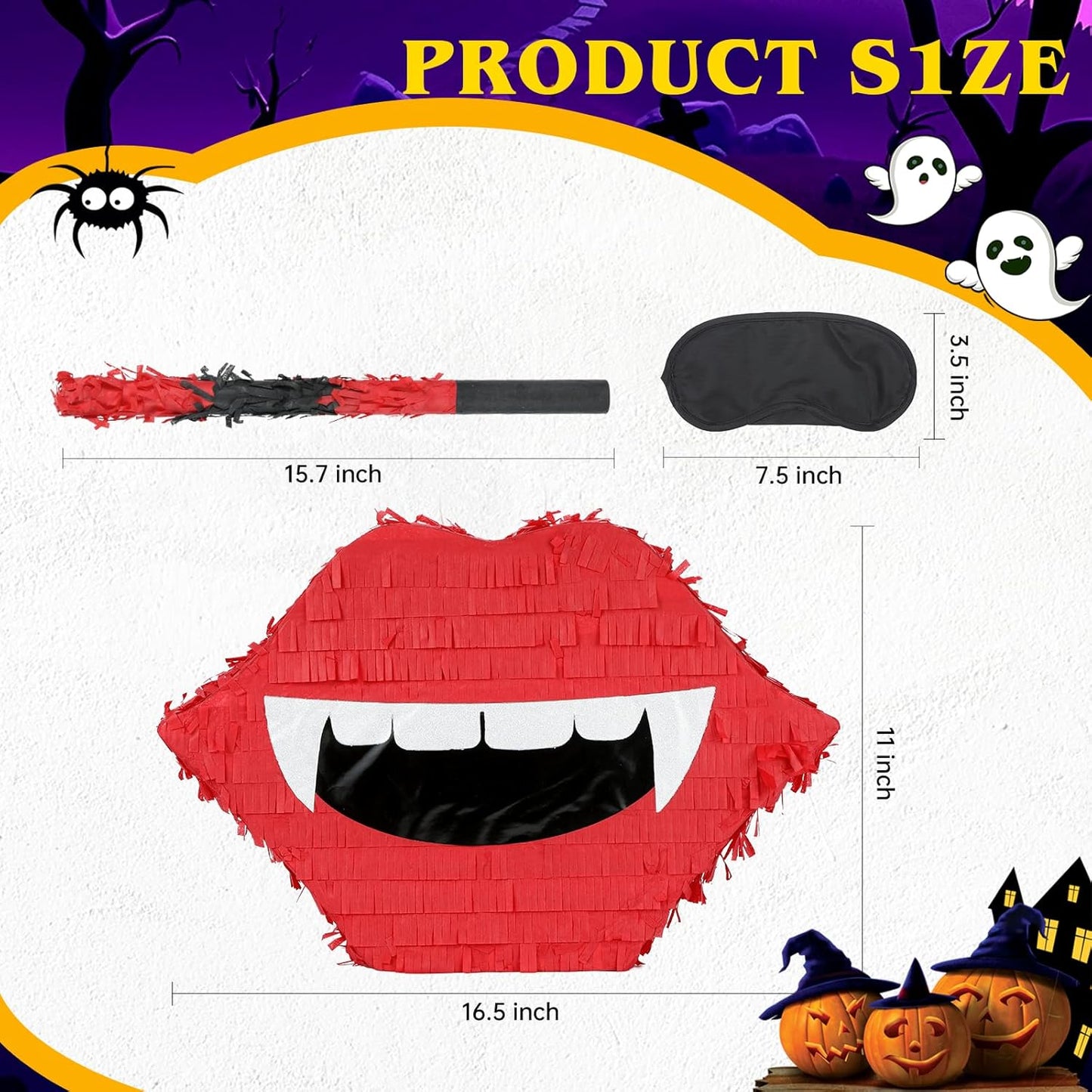 Halloween Vampire Pinatas Bundle with a Blindfold and Bat (16x12.5x4 Inches), Halloween Parties Supplies Game and Decoration