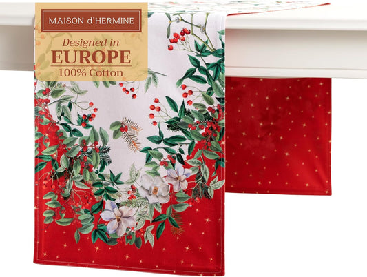 Maison d' Hermine Table Runner 100% Cotton Double Layer Table Runners 72 inches Long for Thanksgiving Christmas Decorations Home Kitchen Dining Party Wedding (Noel, 14.5" x 72")