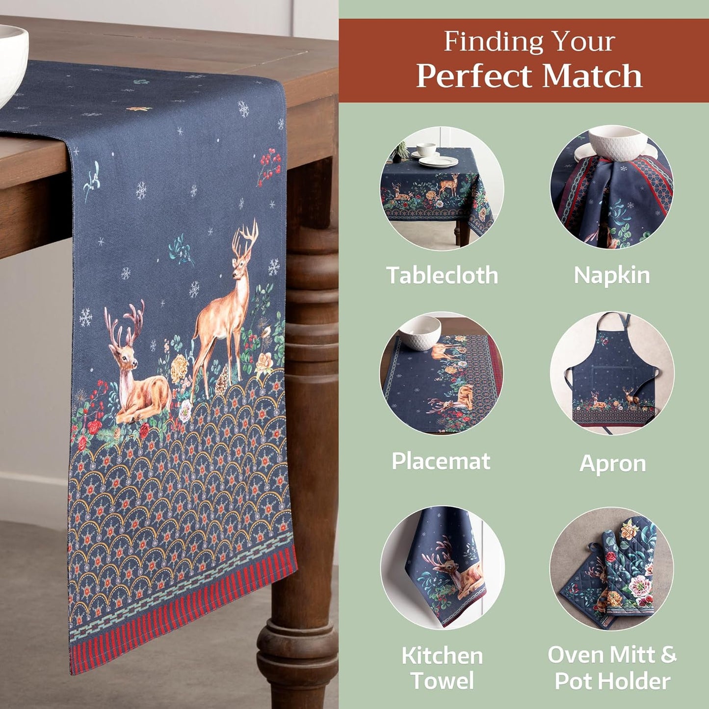 Maison d' Hermine Table Runner 100% Cotton Double Layer Table Runners 72 inches Long for Thanksgiving Christmas Decorations Home Kitchen Dining Party Wedding (Christmas Joy, 14.5" x 72")